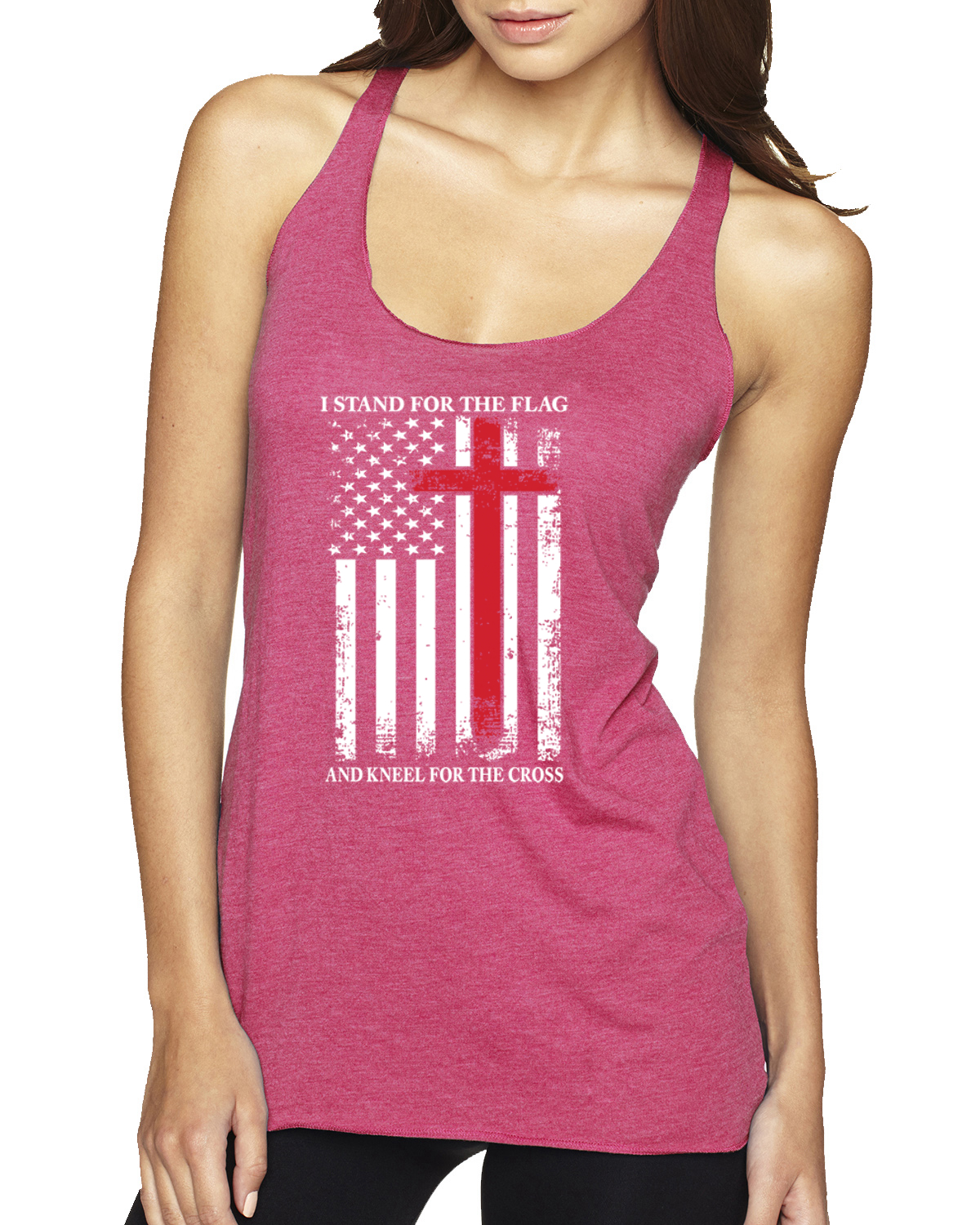 US Flag I Stand for the Flag And Kneel For The Cross TriBlend Racerback Tank Top - Picture 15 of 16