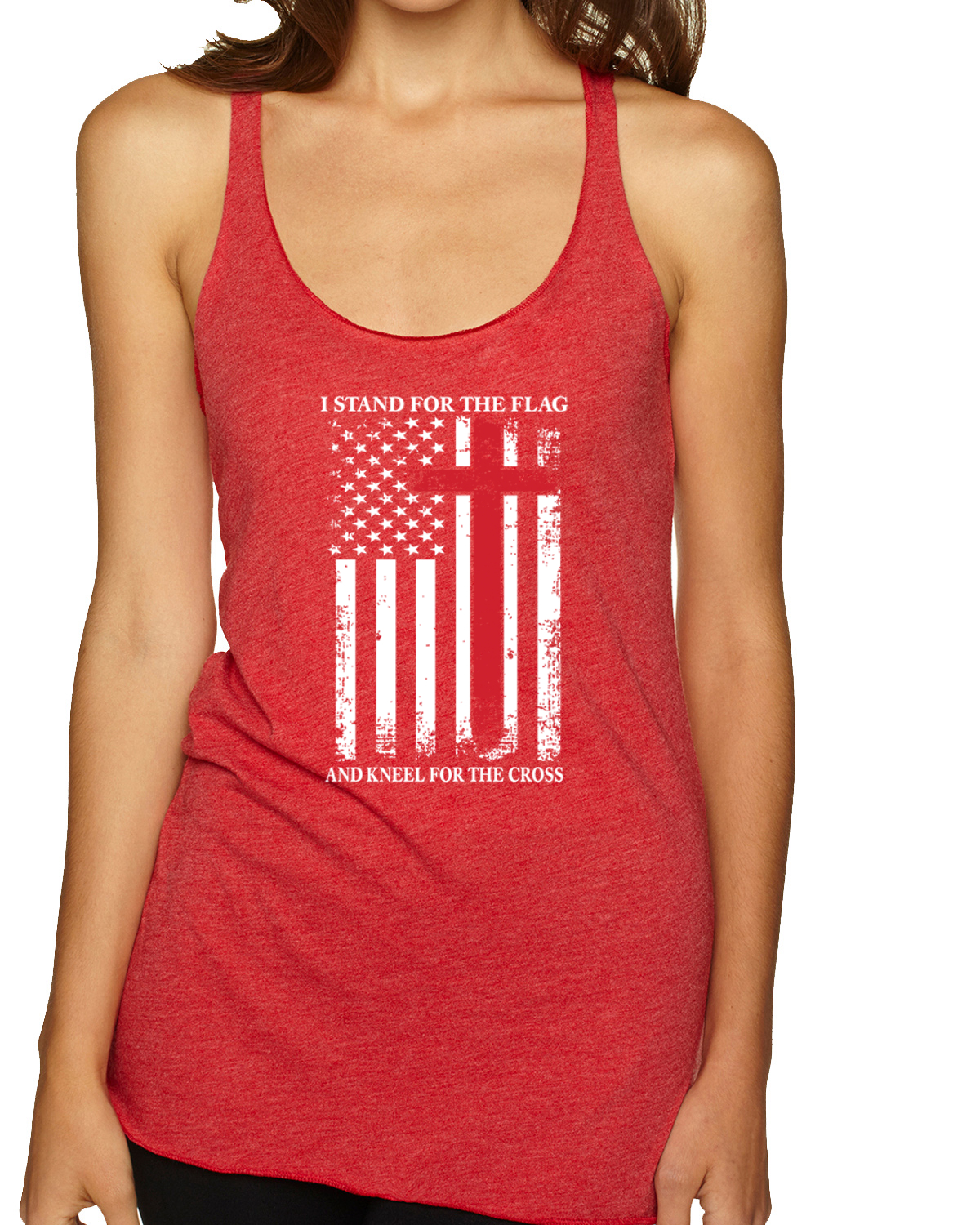 US Flag I Stand for the Flag And Kneel For The Cross TriBlend Racerback Tank Top - Picture 11 of 16