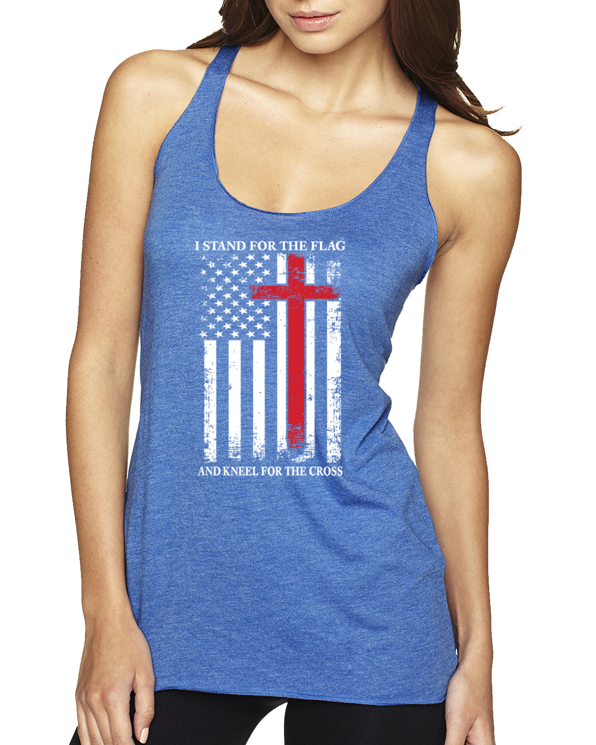 US Flag I Stand for the Flag And Kneel For The Cross TriBlend Racerback Tank Top - Picture 12 of 16