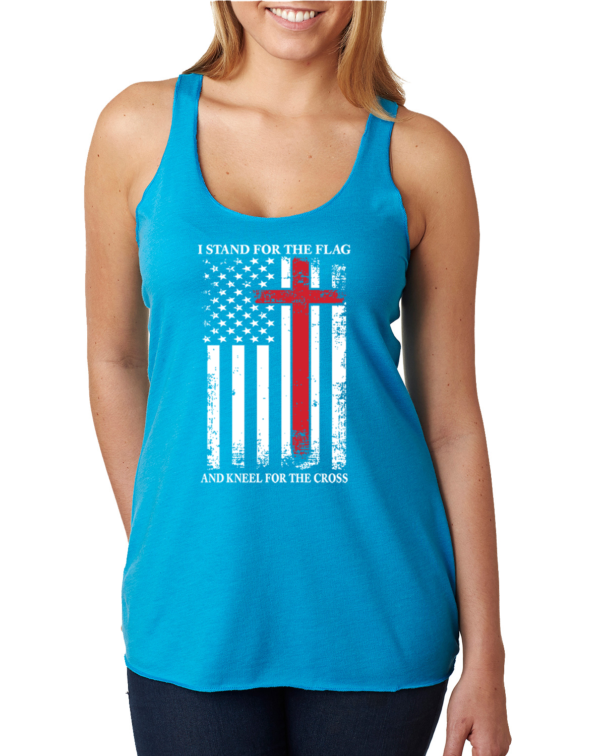 US Flag I Stand for the Flag And Kneel For The Cross TriBlend Racerback Tank Top - Picture 13 of 16