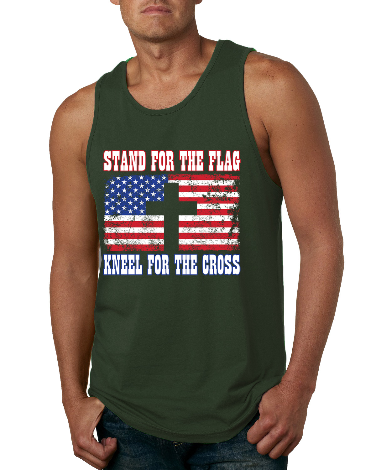 American Flag Stand For The Flag Kneel For The Cross Men Tank Top - Picture 4 of 9