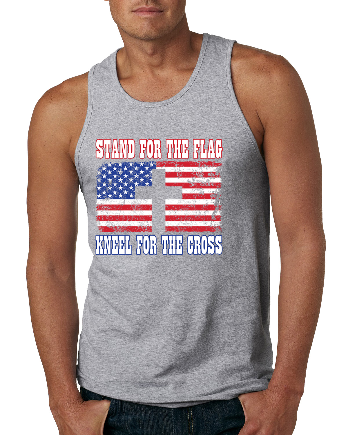 American Flag Stand For The Flag Kneel For The Cross Men Tank Top - Picture 5 of 9