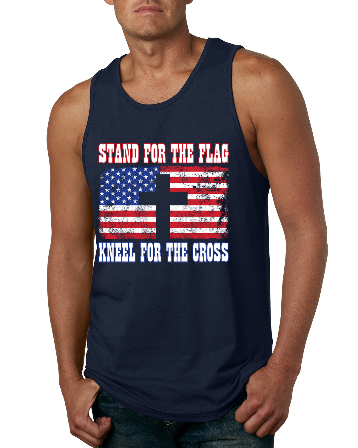 American Flag Stand For The Flag Kneel For The Cross Men Tank Top - Picture 6 of 9