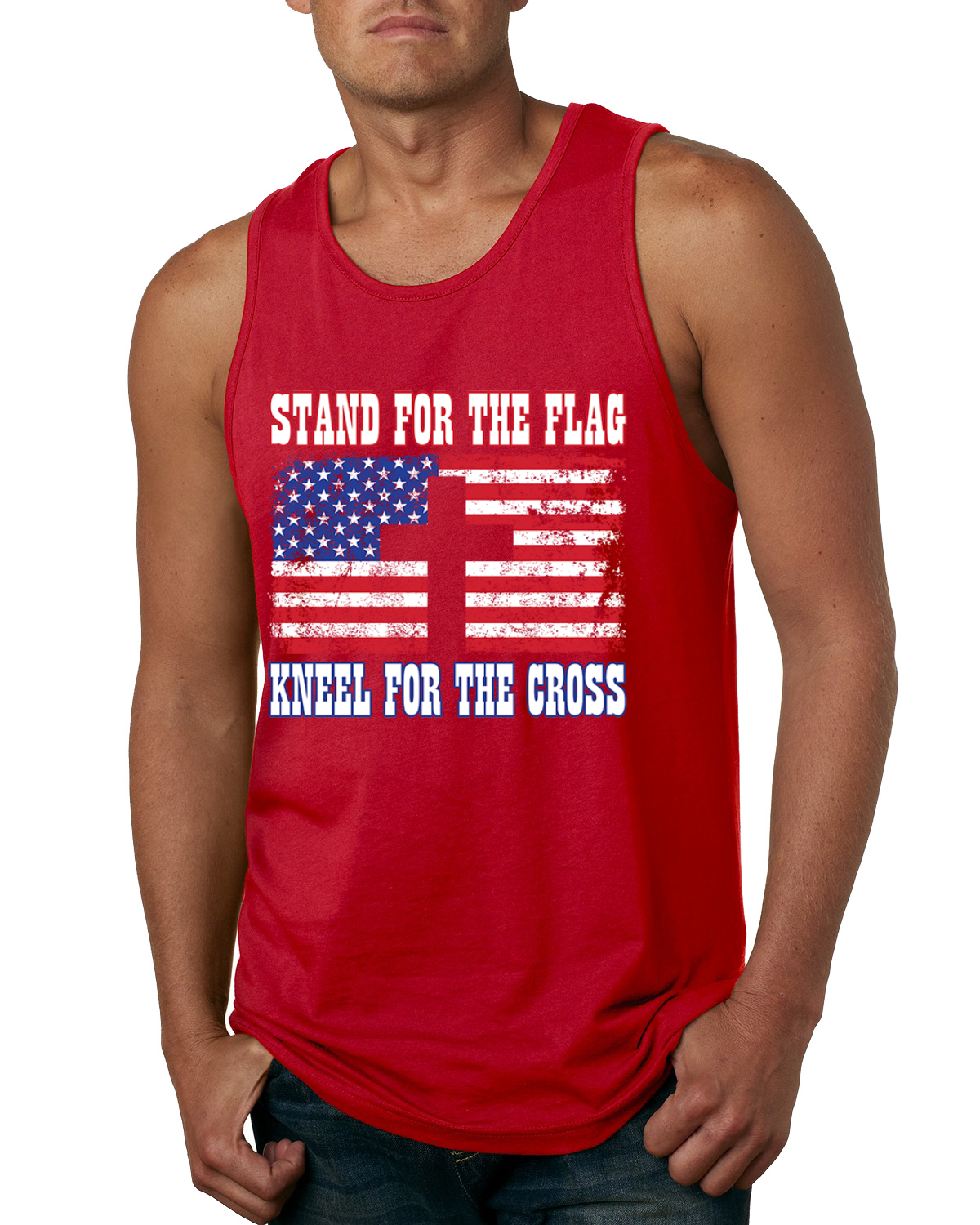 American Flag Stand For The Flag Kneel For The Cross Men Tank Top - Picture 7 of 9