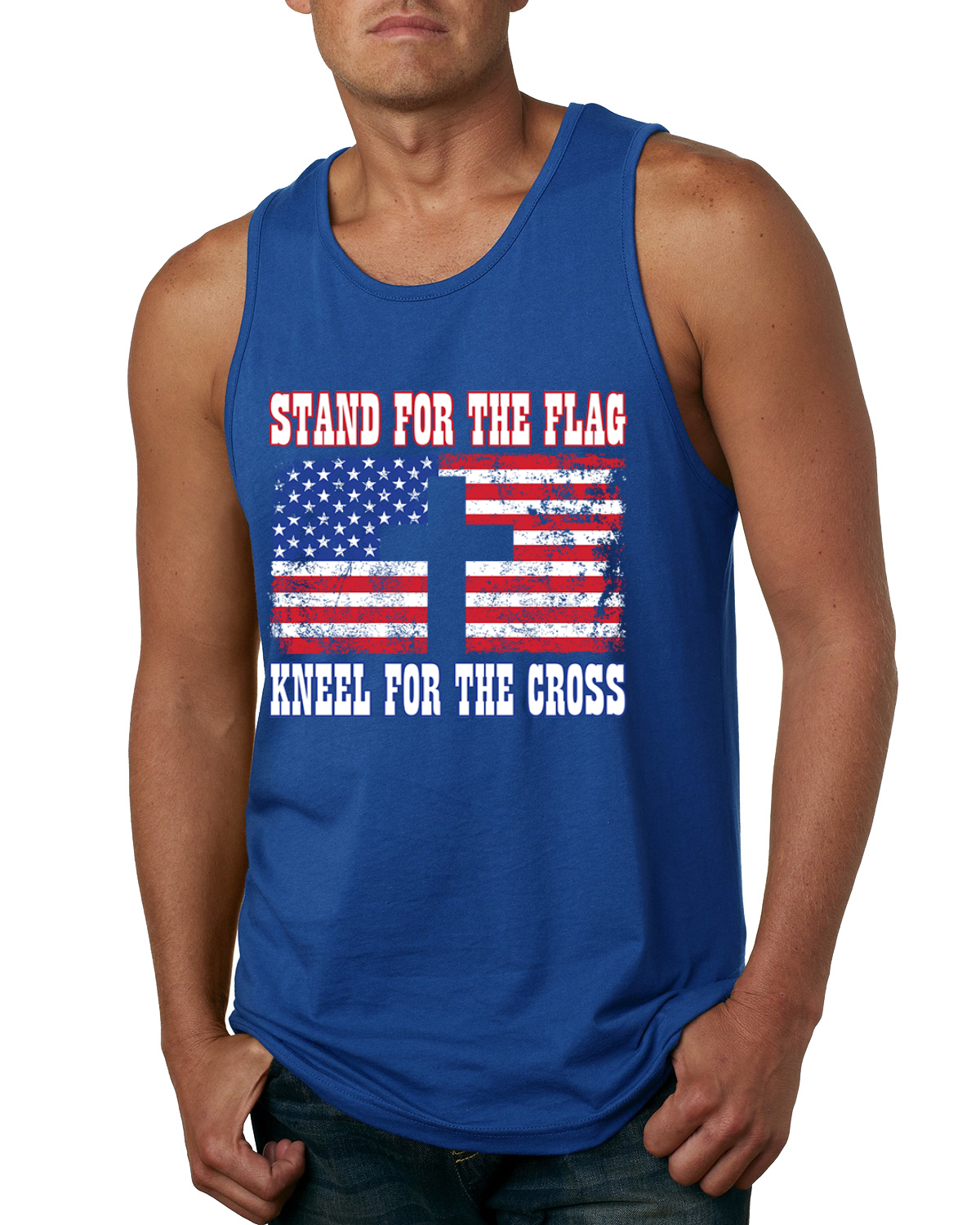 American Flag Stand For The Flag Kneel For The Cross Men Tank Top - Picture 8 of 9