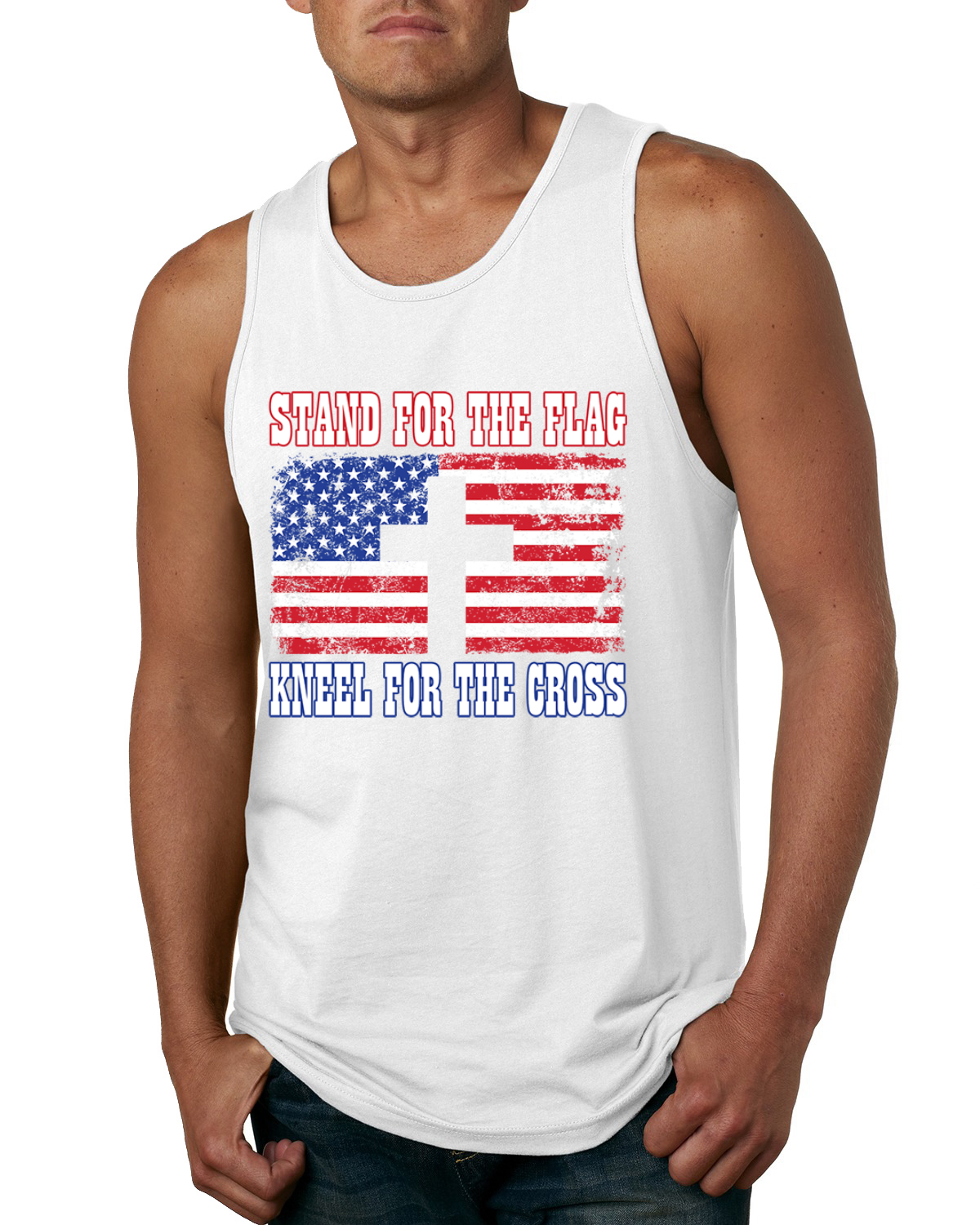American Flag Stand For The Flag Kneel For The Cross Men Tank Top - Picture 9 of 9