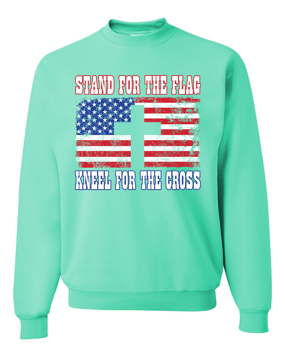 American Flag Stand For The Flag Kneel For The Cross Unisex Crewneck Sweatshirt - Picture 22 of 23