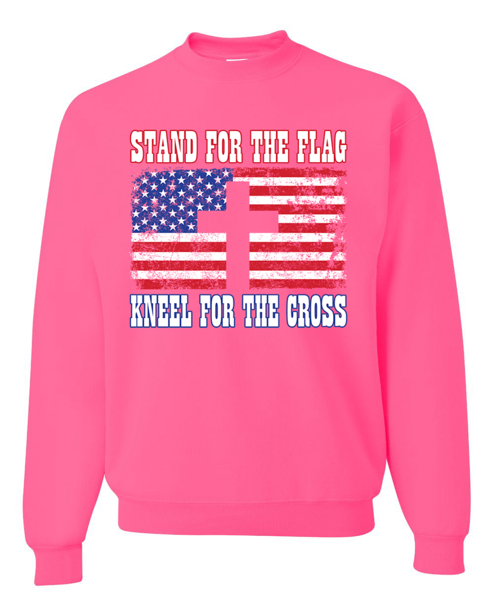 American Flag Stand For The Flag Kneel For The Cross Unisex Crewneck Sweatshirt - Picture 13 of 23