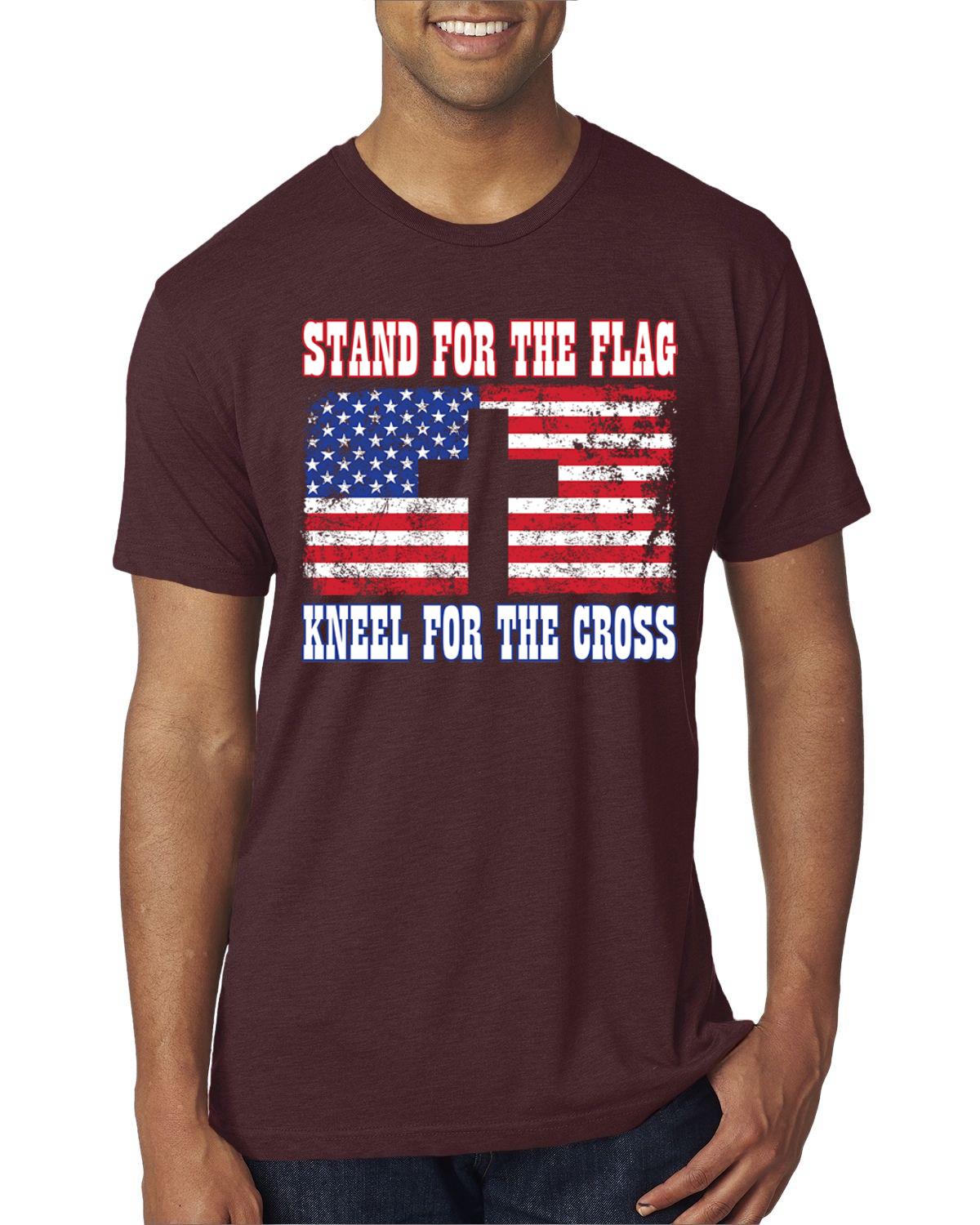 American Flag Stand For The Flag Kneel For The Cross Men Premium TriBlend TShirt - Picture 13 of 17