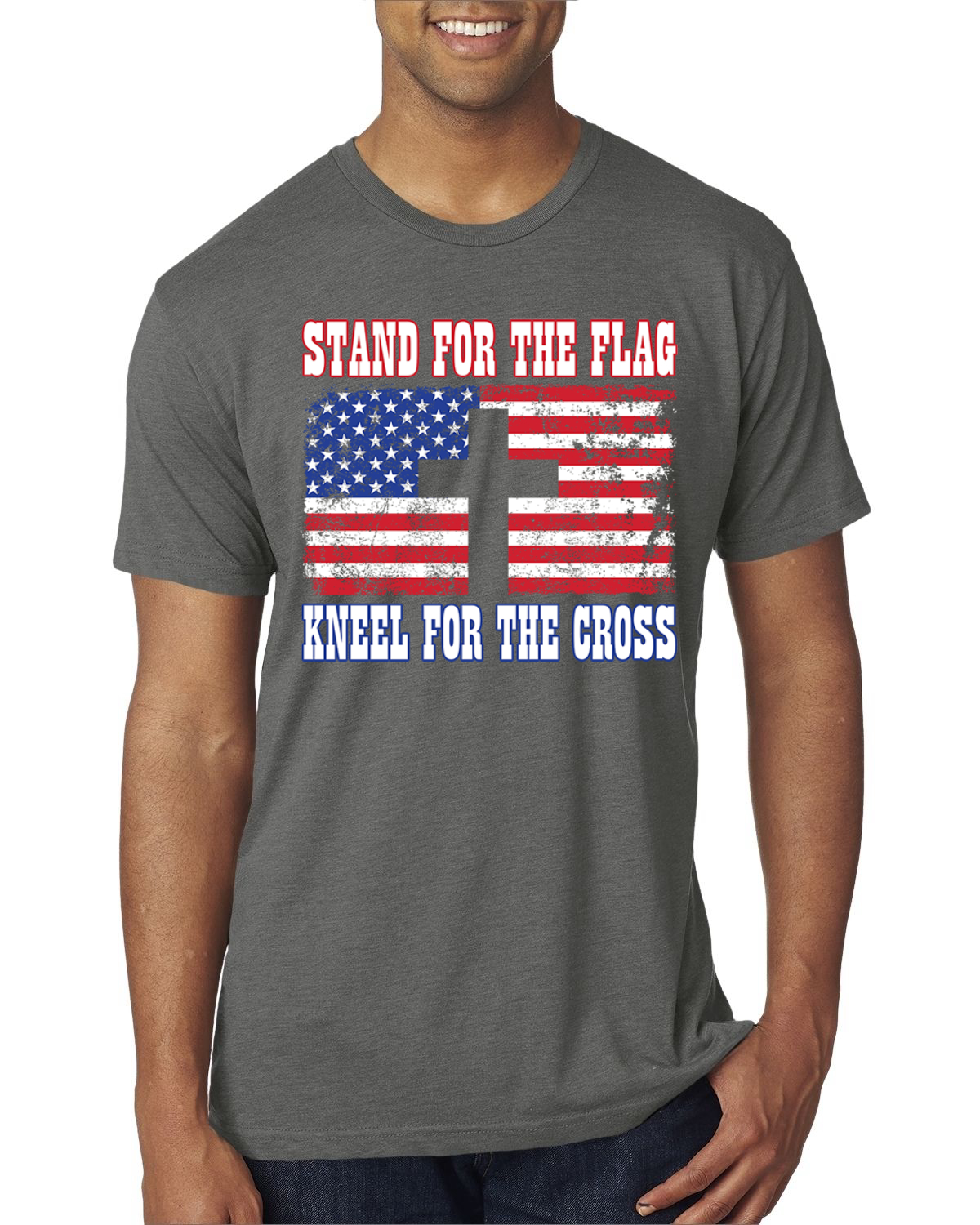 American Flag Stand For The Flag Kneel For The Cross Men Premium TriBlend TShirt - Picture 15 of 17