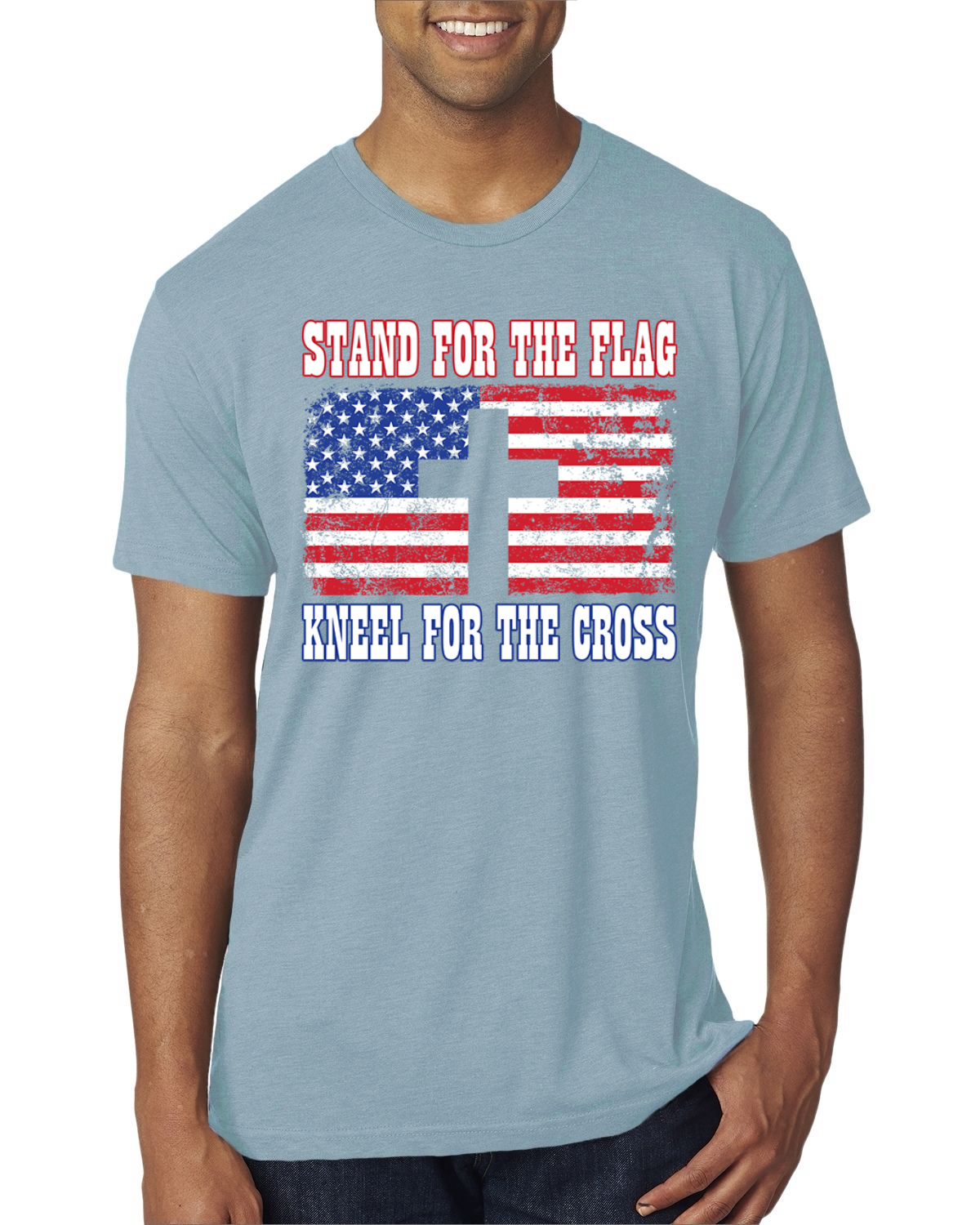 American Flag Stand For The Flag Kneel For The Cross Men Premium TriBlend TShirt - Picture 16 of 17