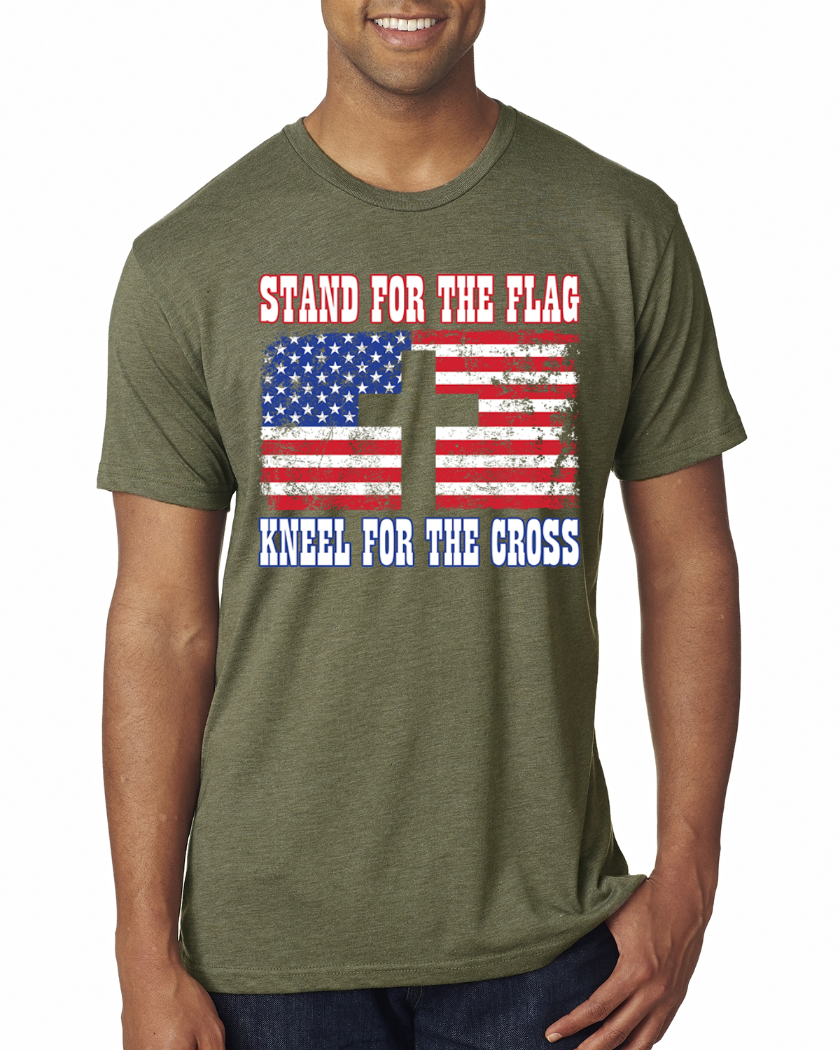 American Flag Stand For The Flag Kneel For The Cross Men Premium TriBlend TShirt - Picture 12 of 17
