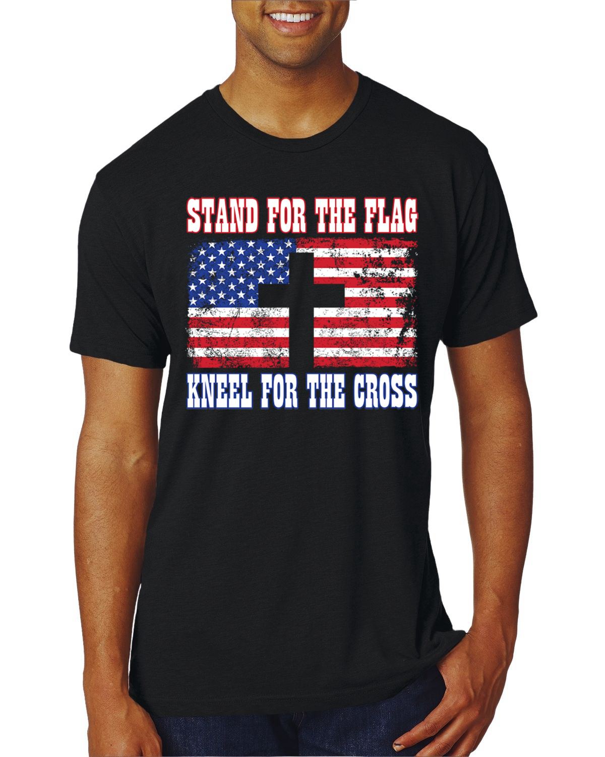 American Flag Stand For The Flag Kneel For The Cross Men Premium TriBlend TShirt - Picture 14 of 17