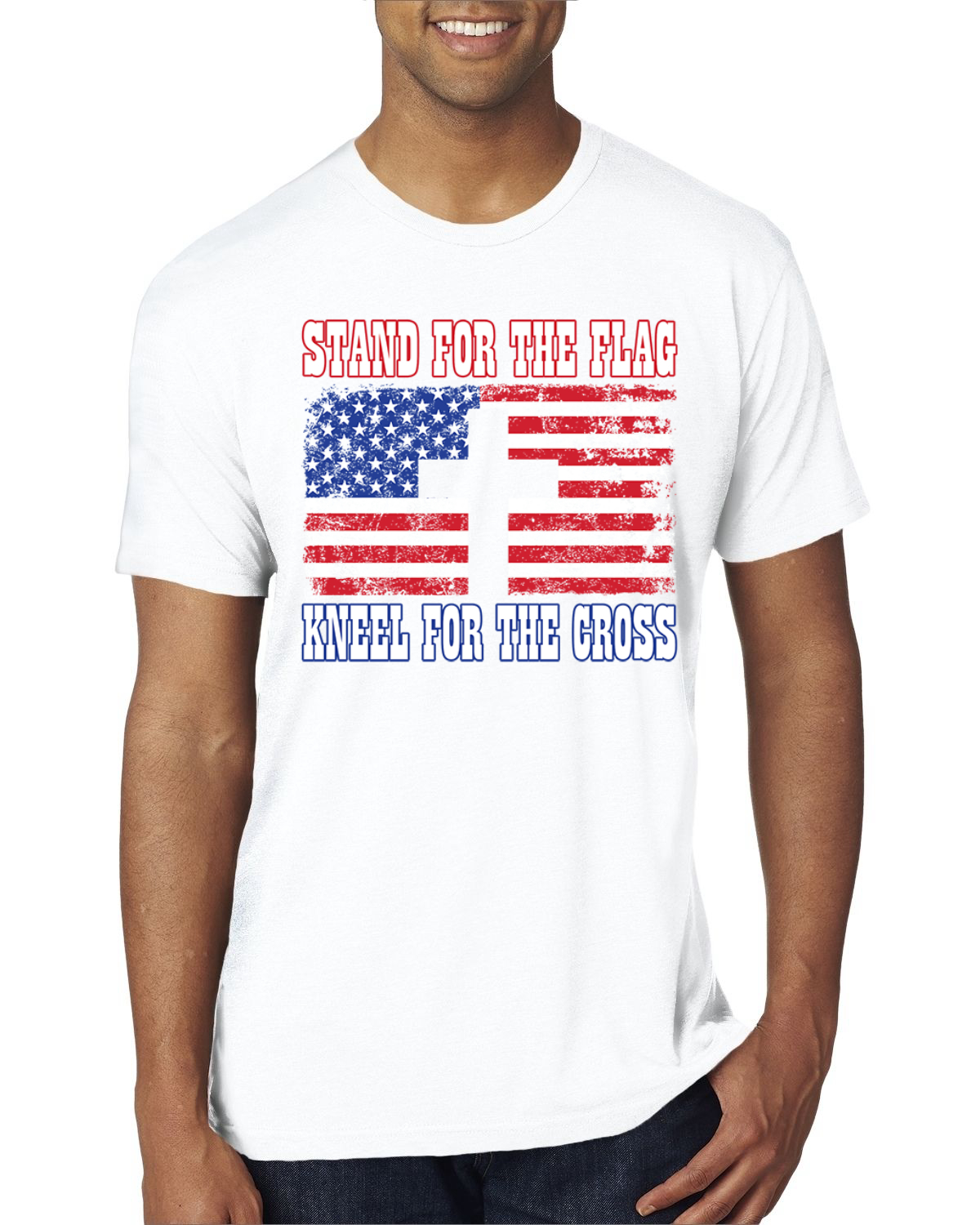American Flag Stand For The Flag Kneel For The Cross Men Premium TriBlend TShirt - Picture 17 of 17