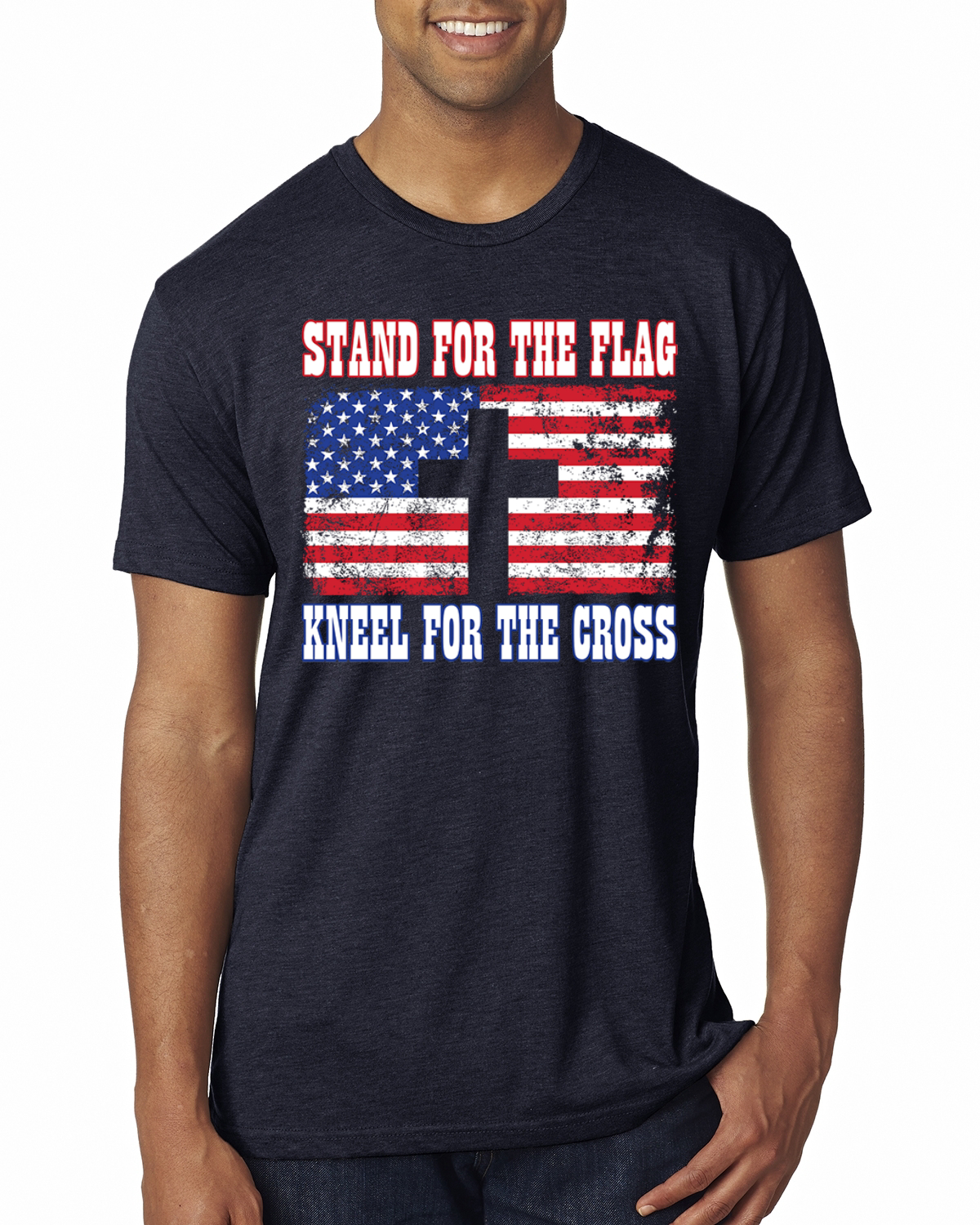 American Flag Stand For The Flag Kneel For The Cross Men Premium TriBlend TShirt - Picture 8 of 17