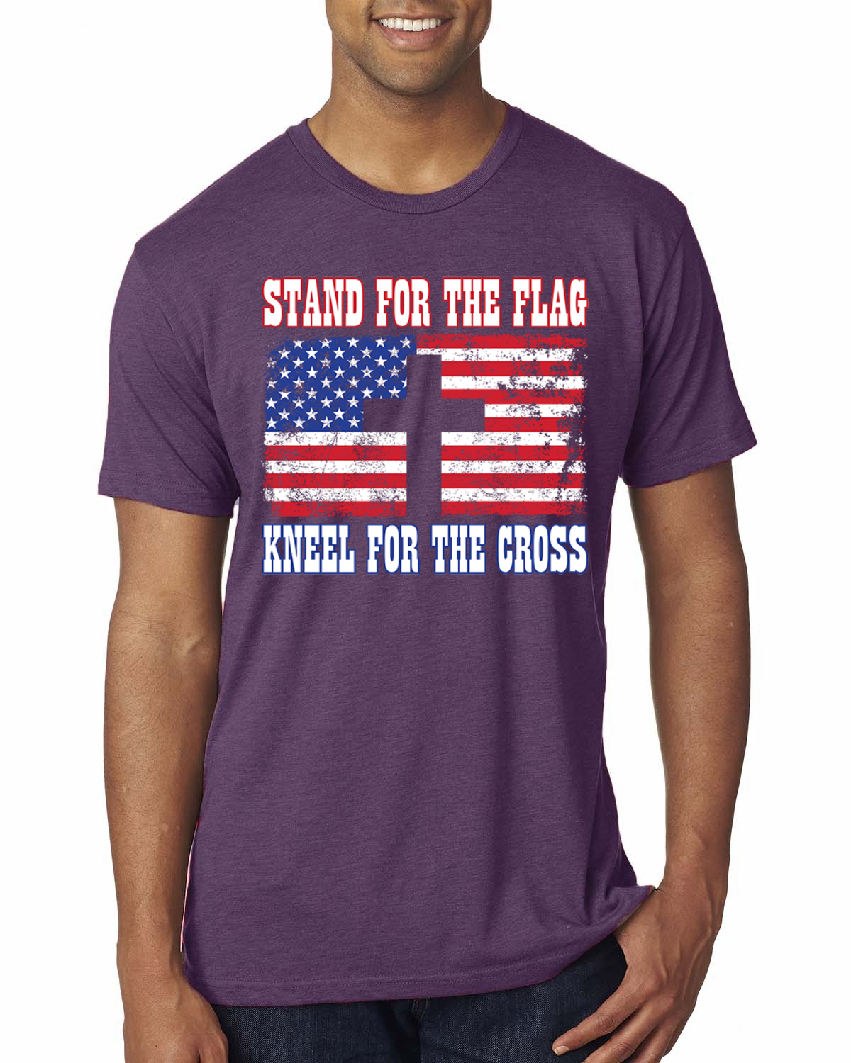 American Flag Stand For The Flag Kneel For The Cross Men Premium TriBlend TShirt - Picture 9 of 17