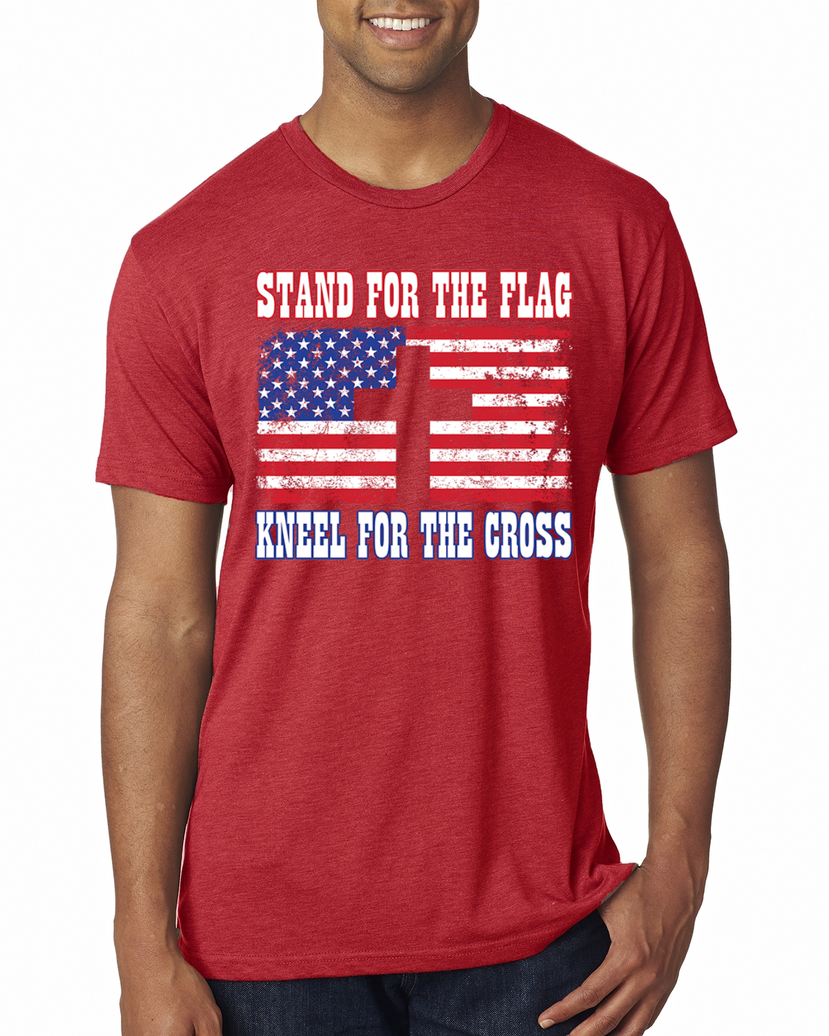 American Flag Stand For The Flag Kneel For The Cross Men Premium TriBlend TShirt - Picture 10 of 17