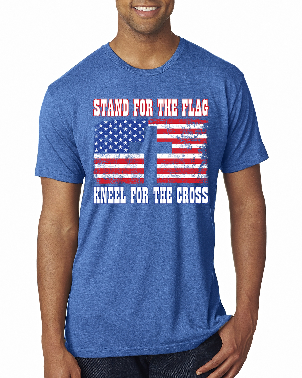 American Flag Stand For The Flag Kneel For The Cross Men Premium TriBlend TShirt - Picture 11 of 17
