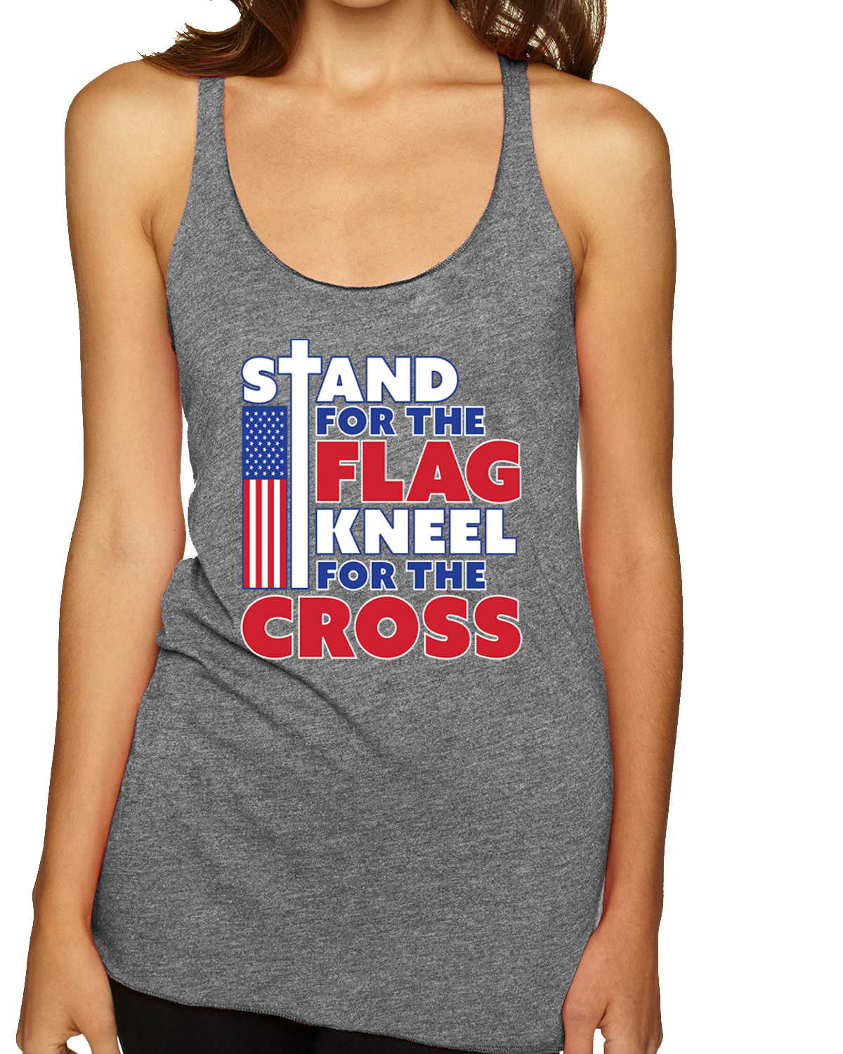 Stand for the Flag Kneel For the Cross Tri-Blend Racerback Tank Top - Picture 8 of 16