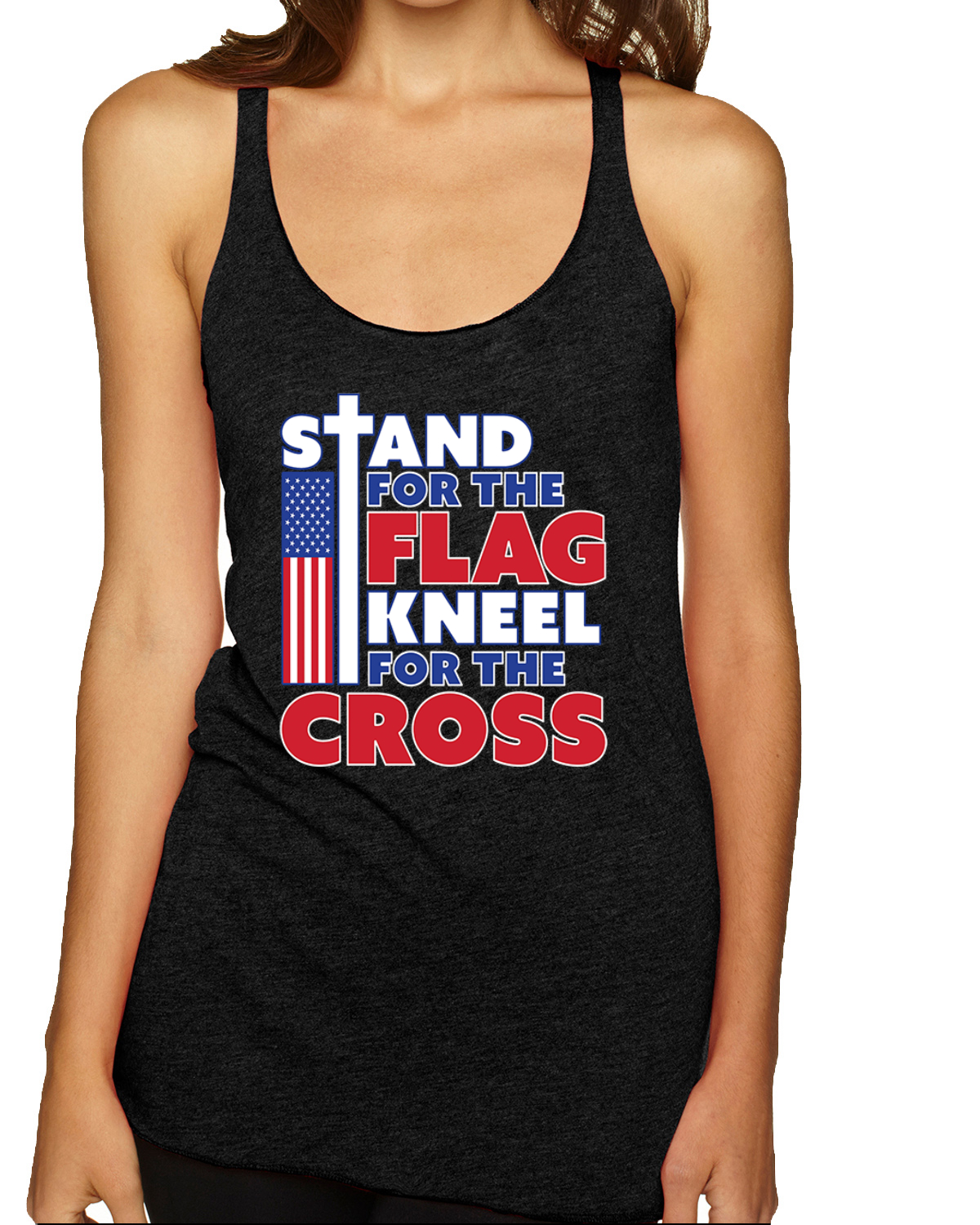 Stand for the Flag Kneel For the Cross Tri-Blend Racerback Tank Top - Picture 9 of 16