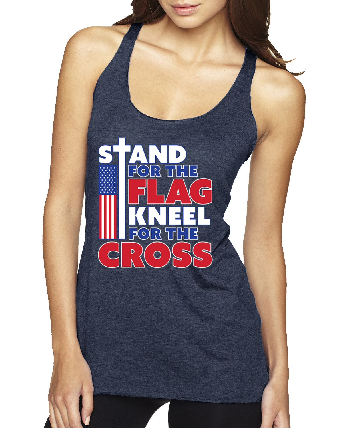 Stand for the Flag Kneel For the Cross Tri-Blend Racerback Tank Top - Picture 10 of 16