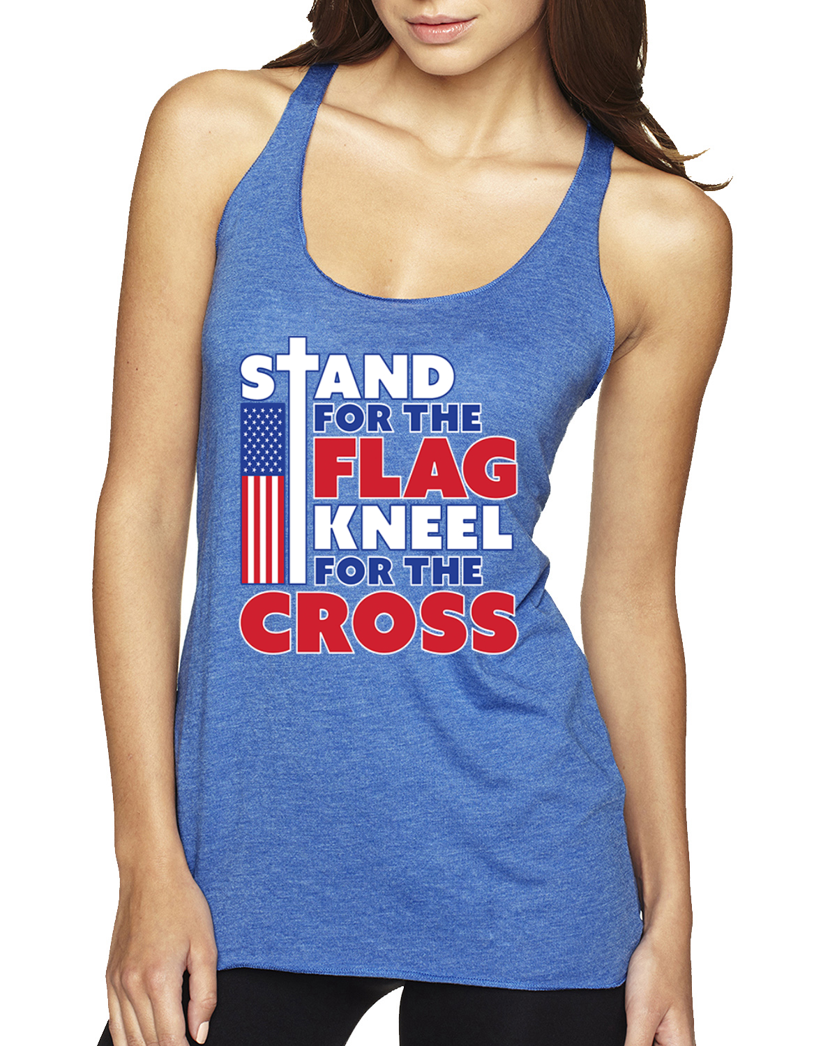 Stand for the Flag Kneel For the Cross Tri-Blend Racerback Tank Top - Picture 12 of 16