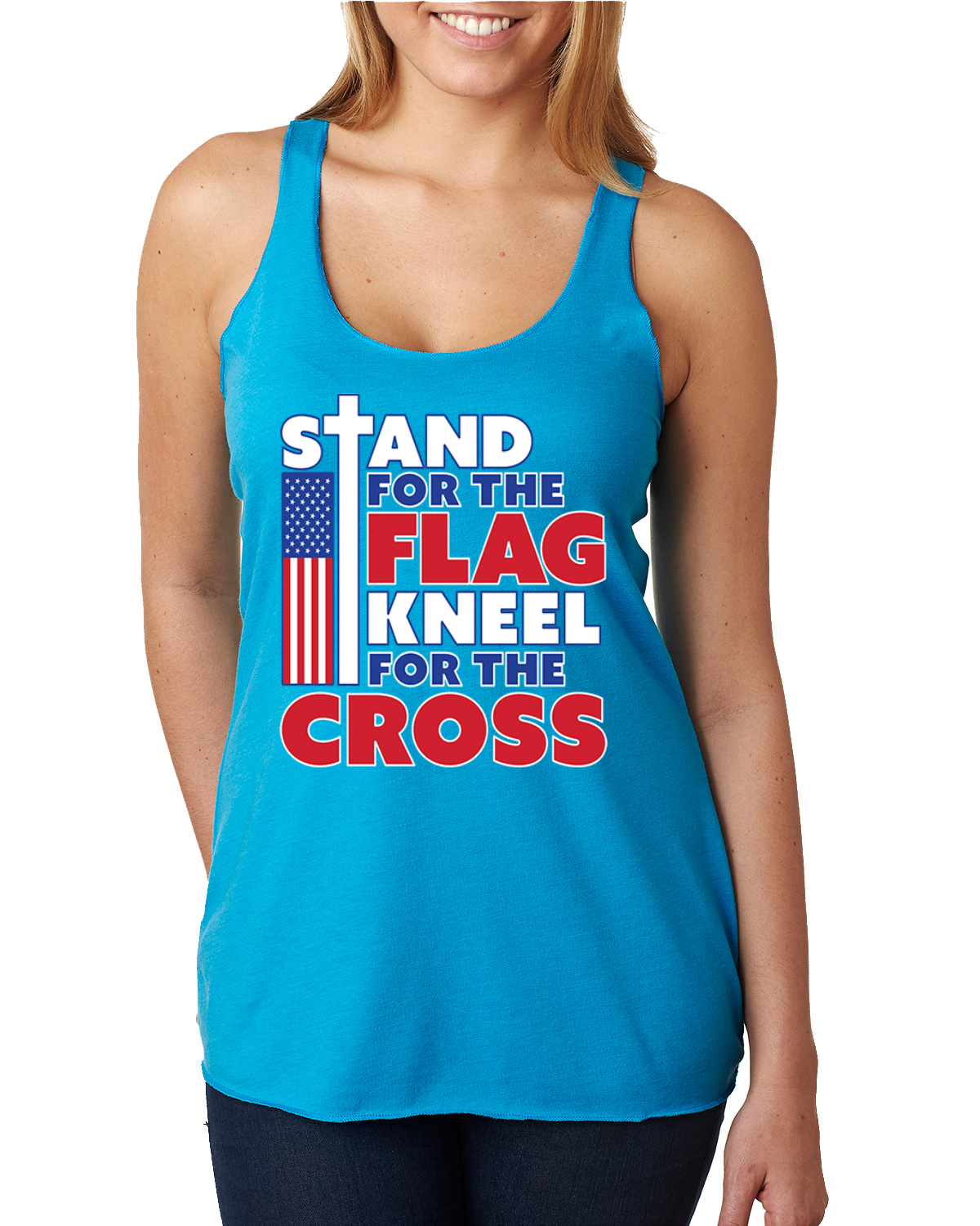 Stand for the Flag Kneel For the Cross Tri-Blend Racerback Tank Top - Picture 13 of 16