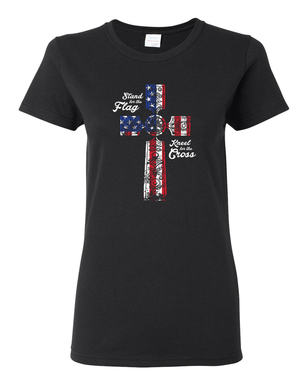 Stand For The Flag Kneel for The Cross USA Flag Women Graphic T-Shirt ...