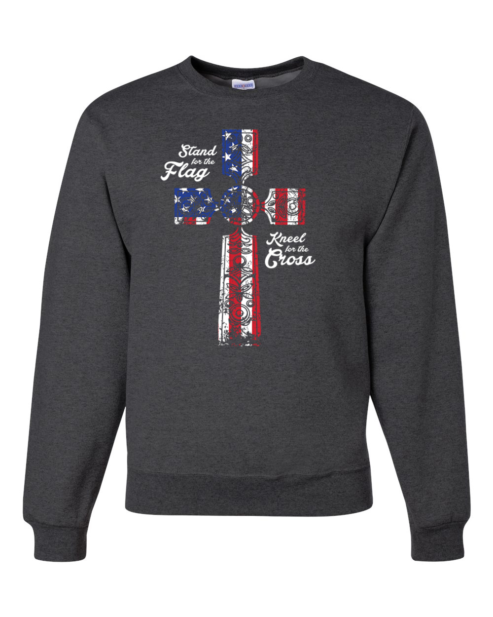 Stand For The Flag Kneel for The Cross USA Flag Unisex Crewneck Sweatshirt - Picture 7 of 23