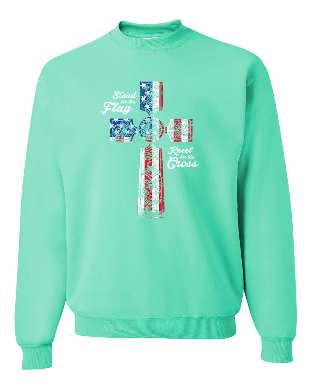 Stand For The Flag Kneel for The Cross USA Flag Unisex Crewneck Sweatshirt - Picture 22 of 23