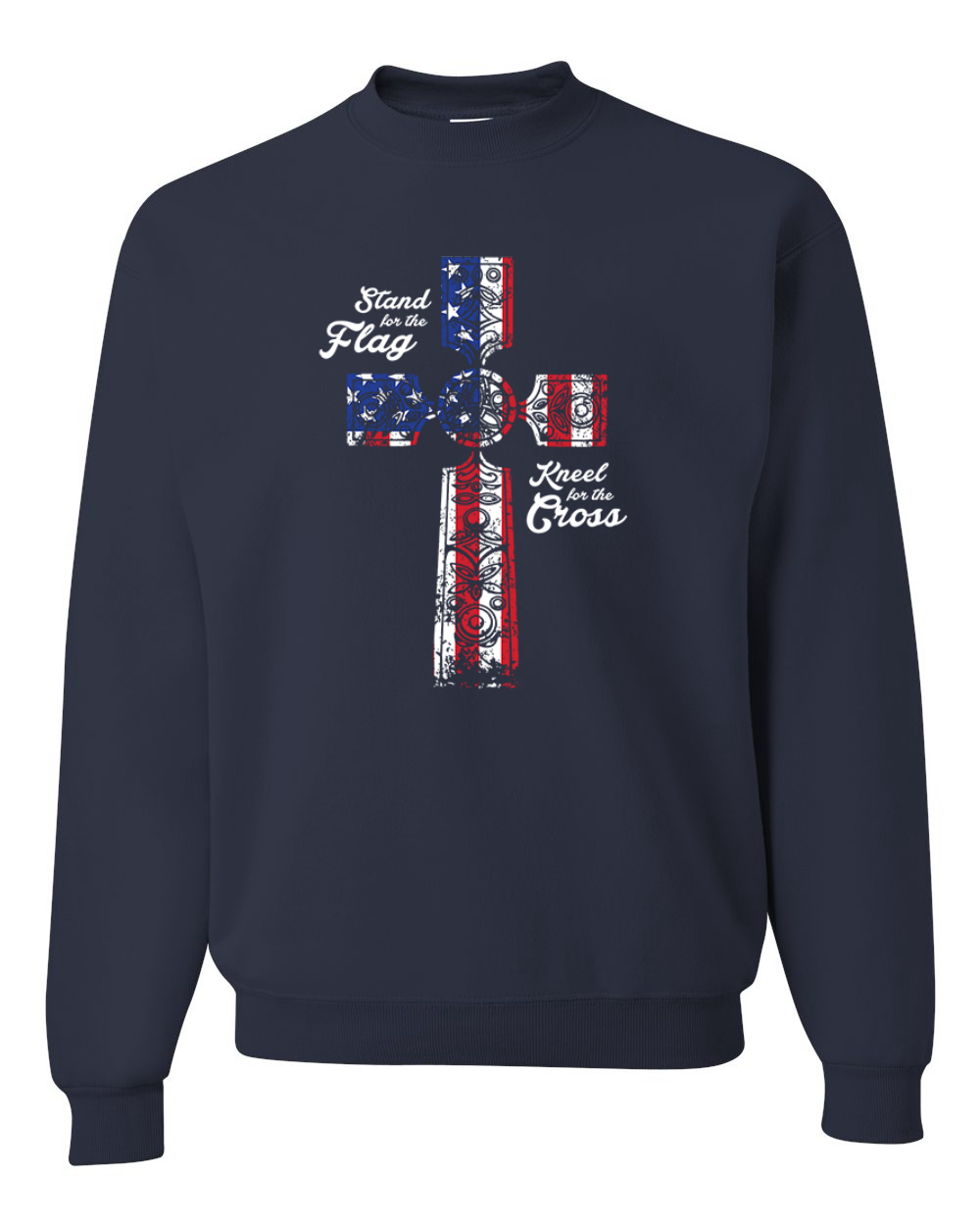 Stand For The Flag Kneel for The Cross USA Flag Unisex Crewneck Sweatshirt - Picture 12 of 23