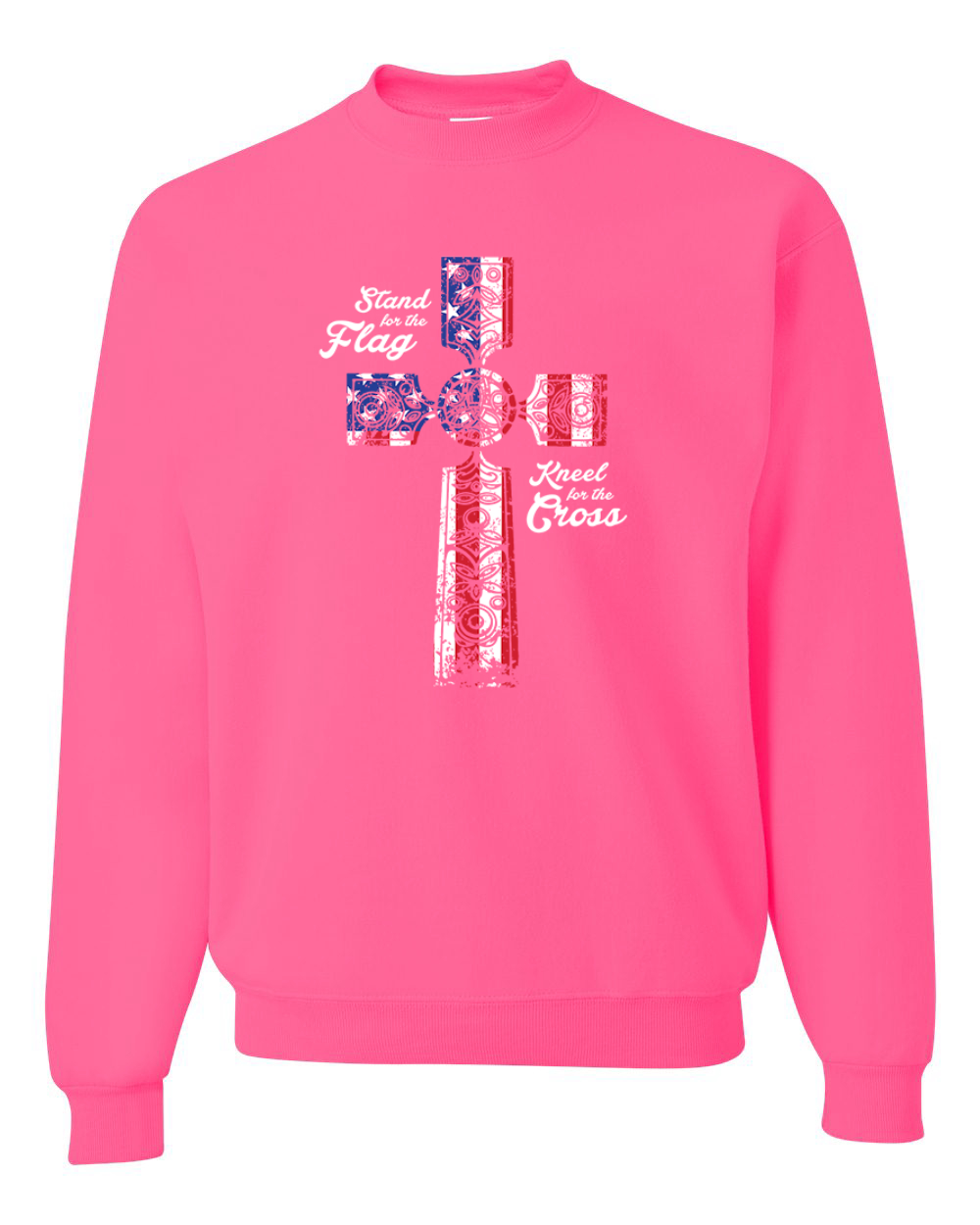 Stand For The Flag Kneel for The Cross USA Flag Unisex Crewneck Sweatshirt - Picture 13 of 23