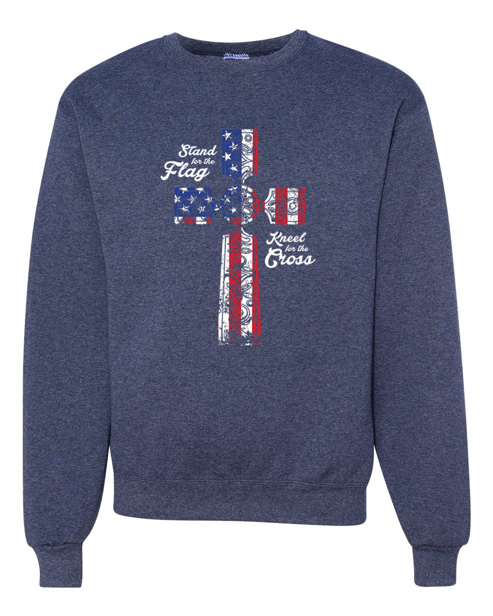 Stand For The Flag Kneel for The Cross USA Flag Unisex Crewneck Sweatshirt - Picture 19 of 23