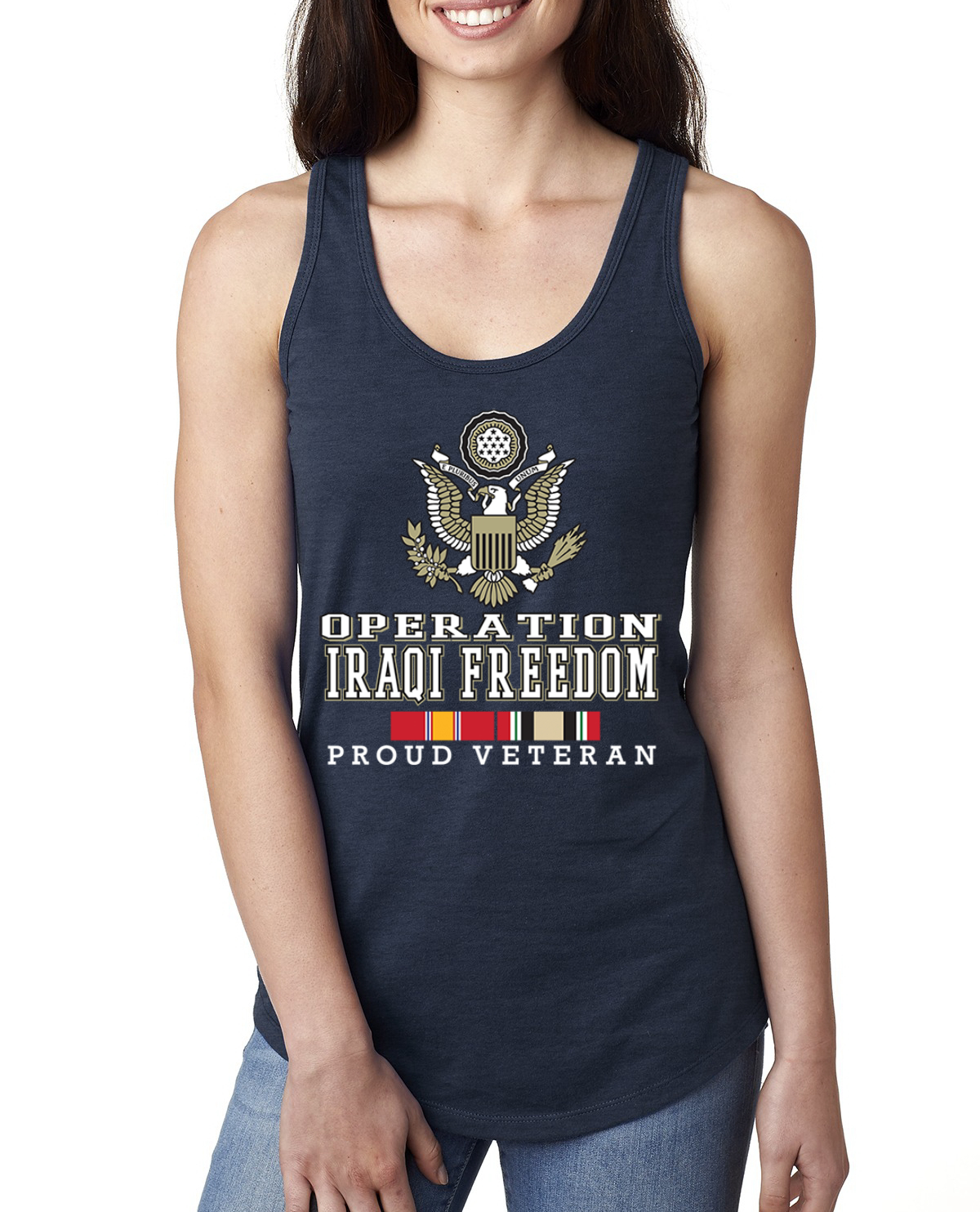 Operation Iraqi Enduring Freedom Color Navy Ladies Racerback Tank Top - Picture 4 of 6