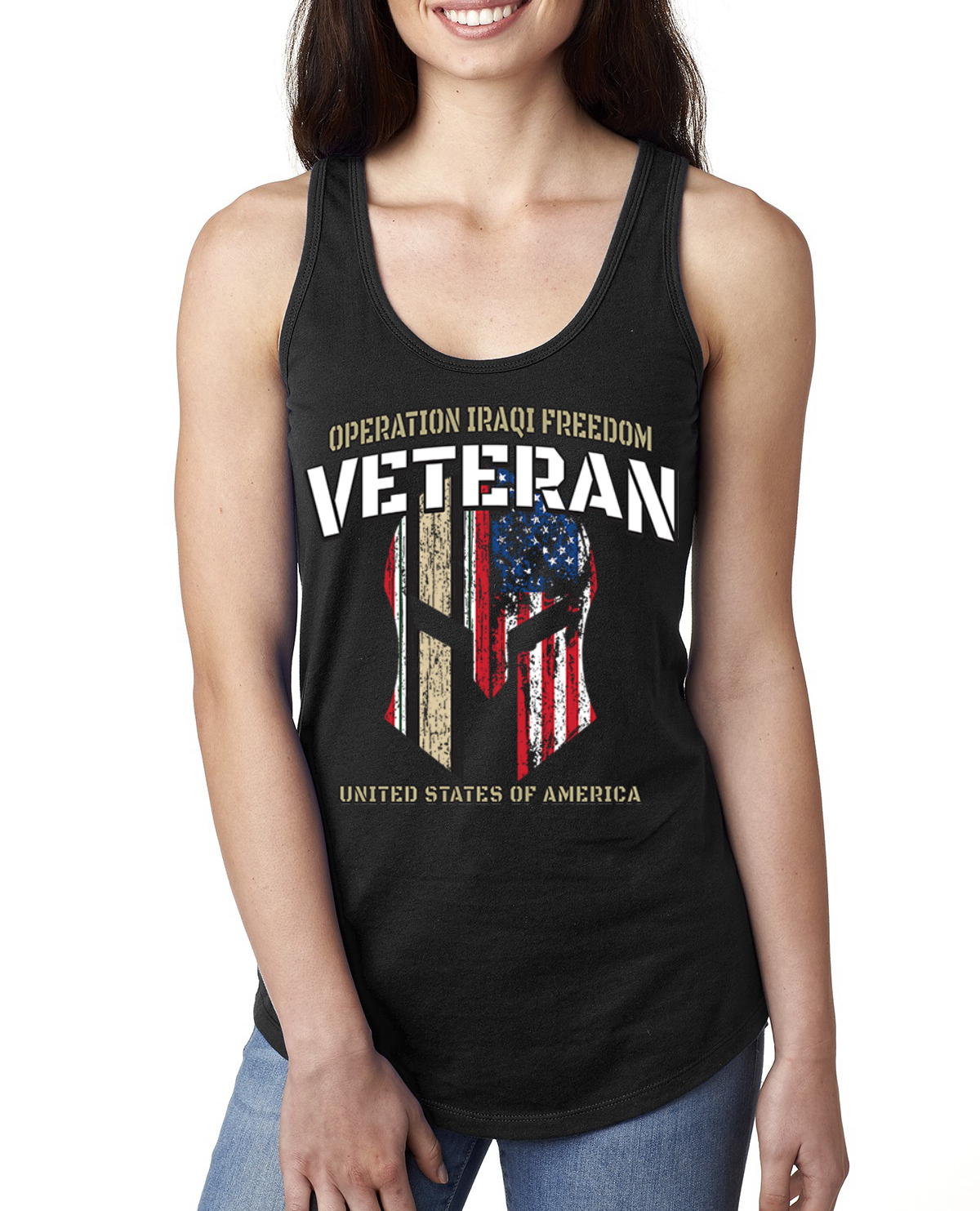 Camiseta sin mangas Operation Iraqi Enduring Freedom color negra espalda deportiva para dama - Imagen 6 de 6