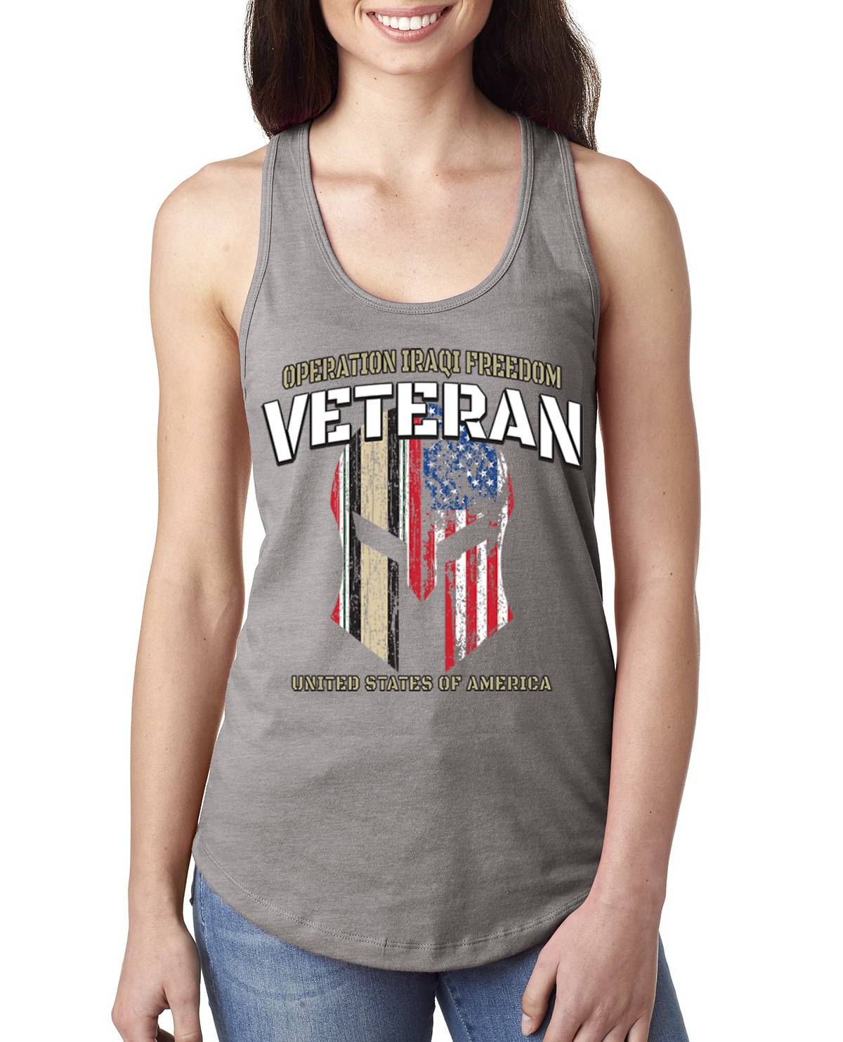 Operation Iraqi Enduring Freedom Color Heather Grey Ladies Racerback Tank Top - Picture 6 of 6