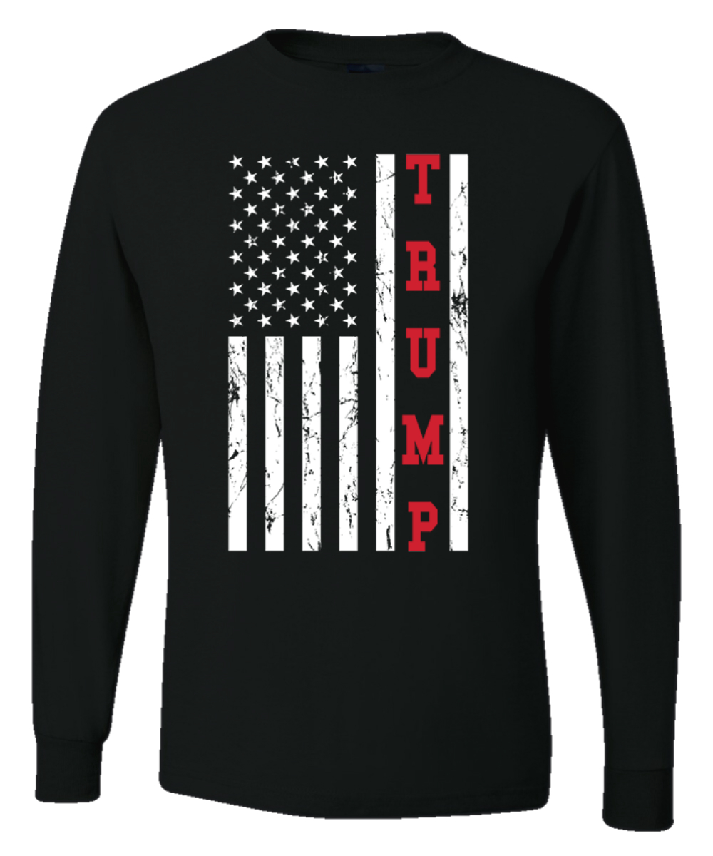 Trump Distressed USA Flag Political Men Long Sleeve Shirt - Picture 3 of 10