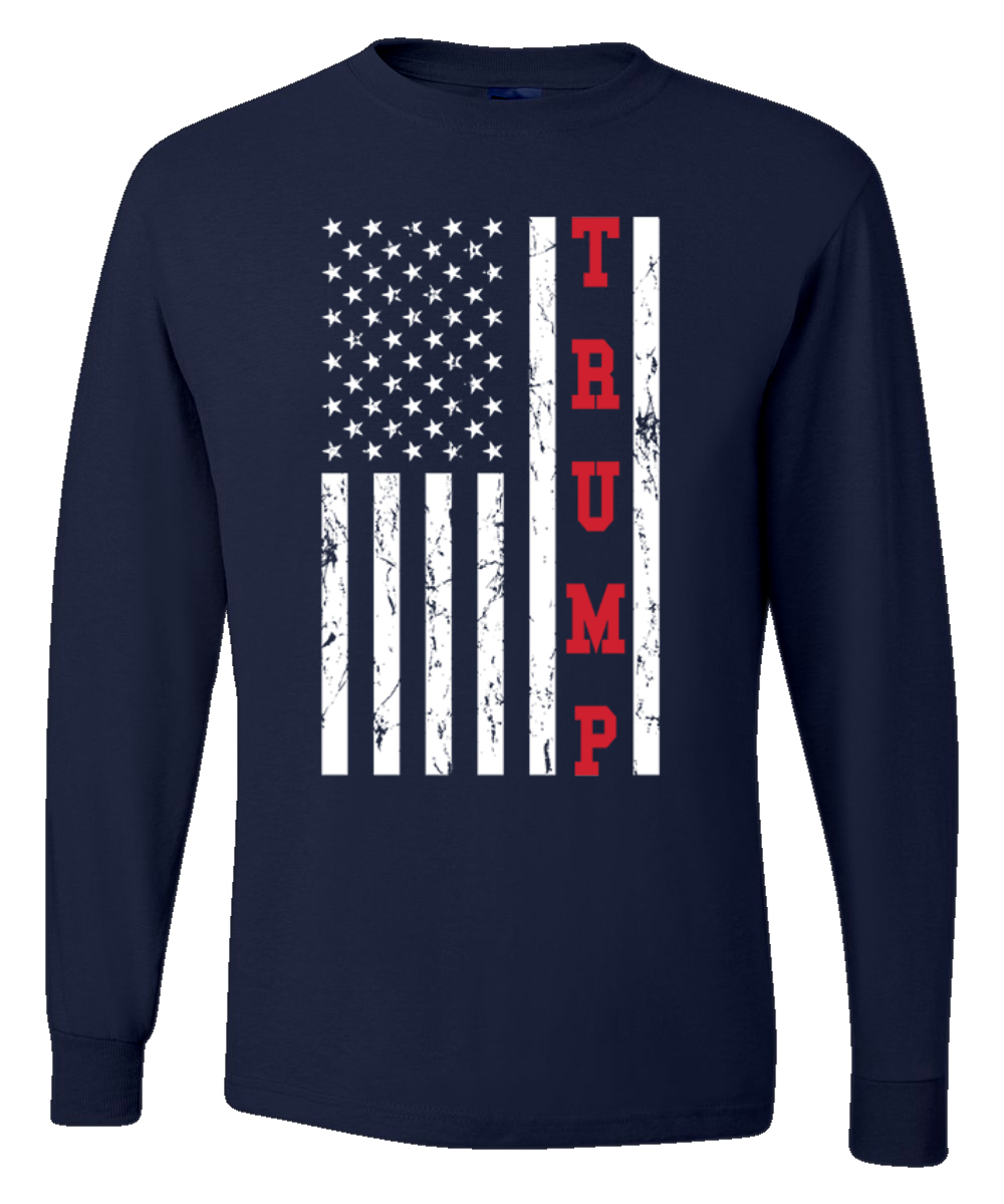 Trump Distressed USA Flag Political Men Long Sleeve Shirt - Picture 7 of 10