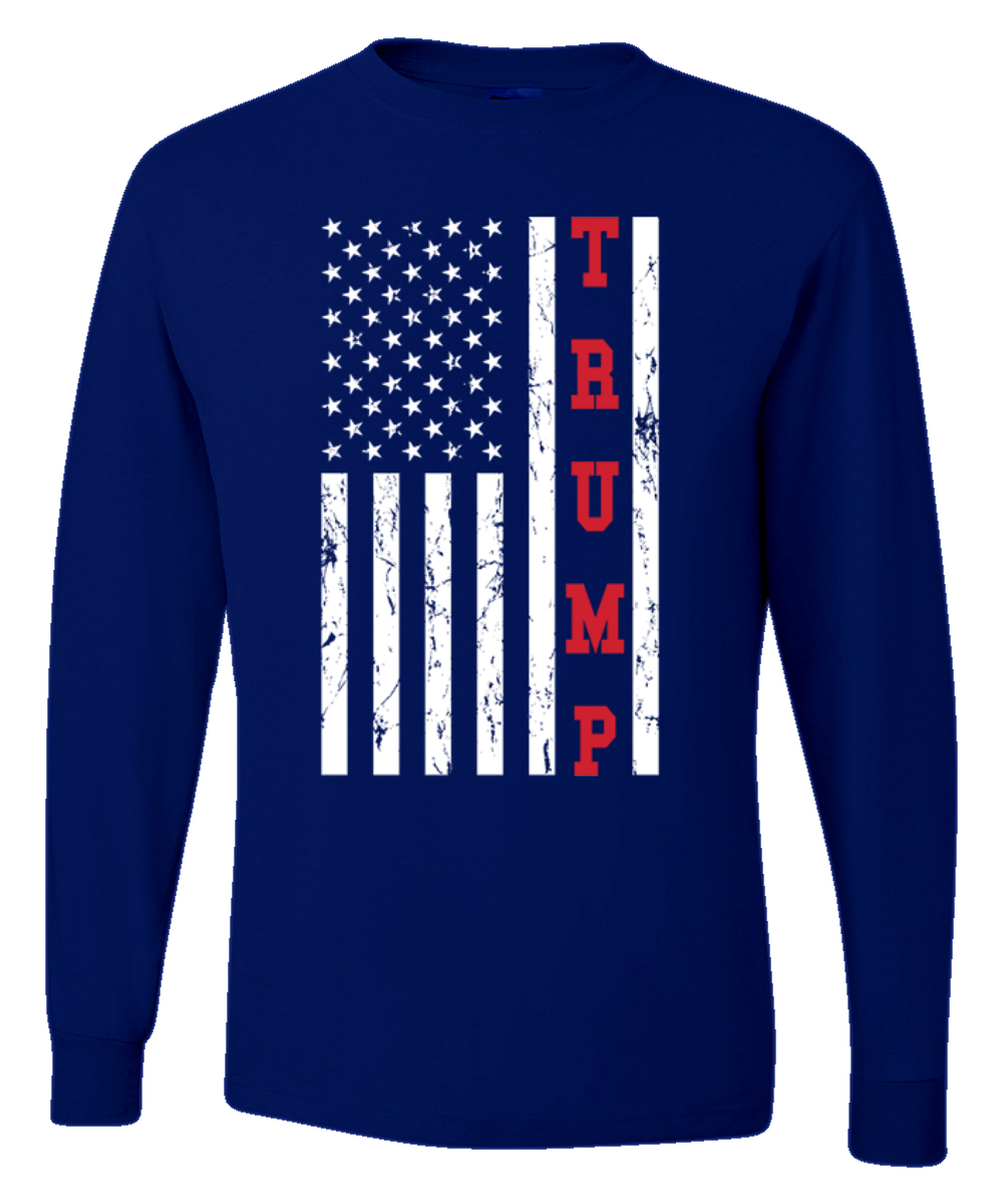 Trump Distressed USA Flag Political Men Long Sleeve Shirt - Picture 8 of 10