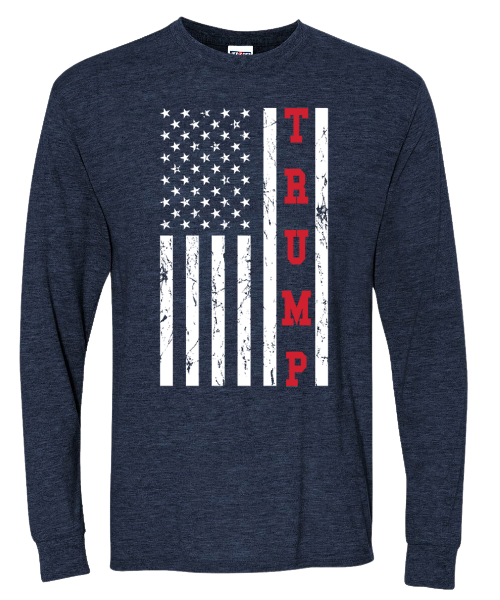 Trump Distressed USA Flag Political Men Long Sleeve Shirt - Picture 9 of 10