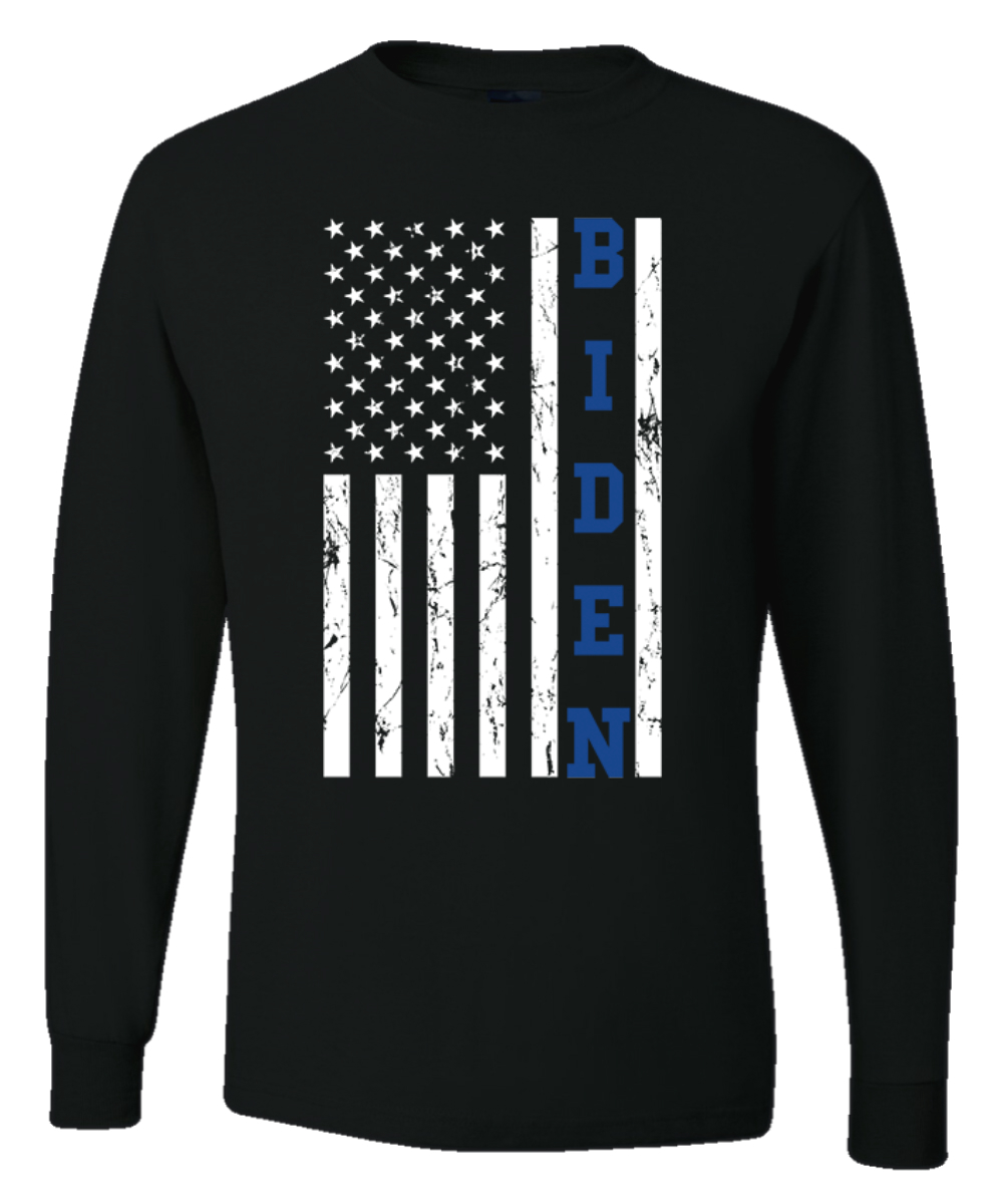 Biden Distressed USA Flag Political Men Long Sleeve Shirt - Picture 3 of 11
