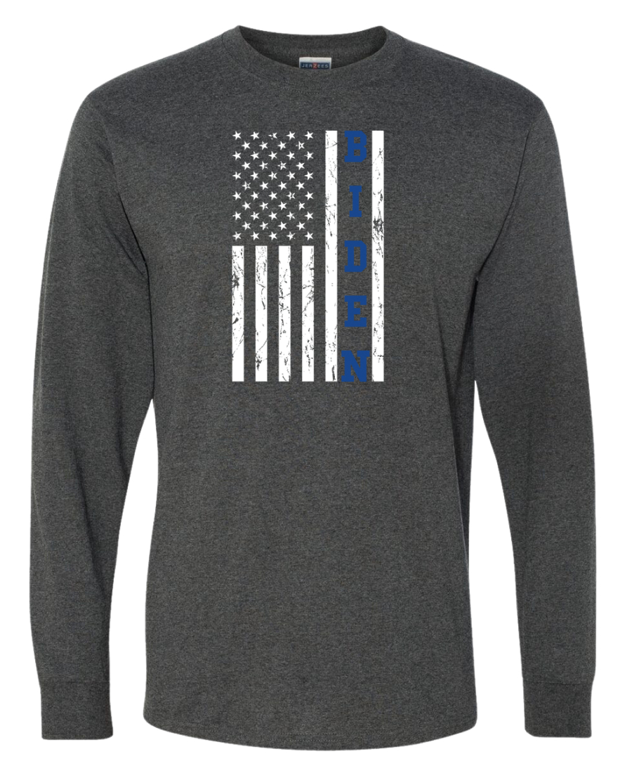 Biden Distressed USA Flag Political Men Long Sleeve Shirt - Picture 4 of 11