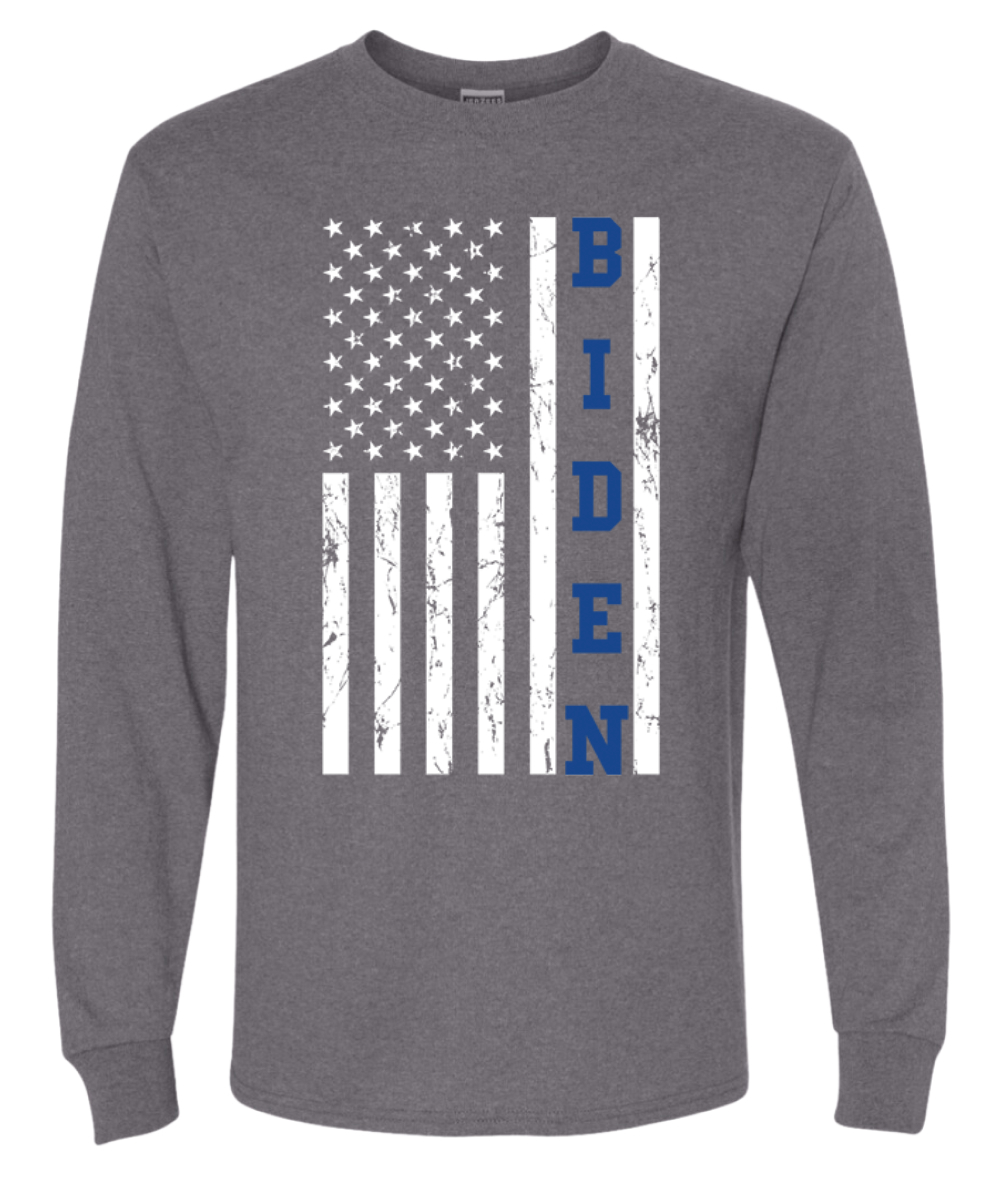 Biden Distressed USA Flag Political Men Long Sleeve Shirt - Picture 5 of 11