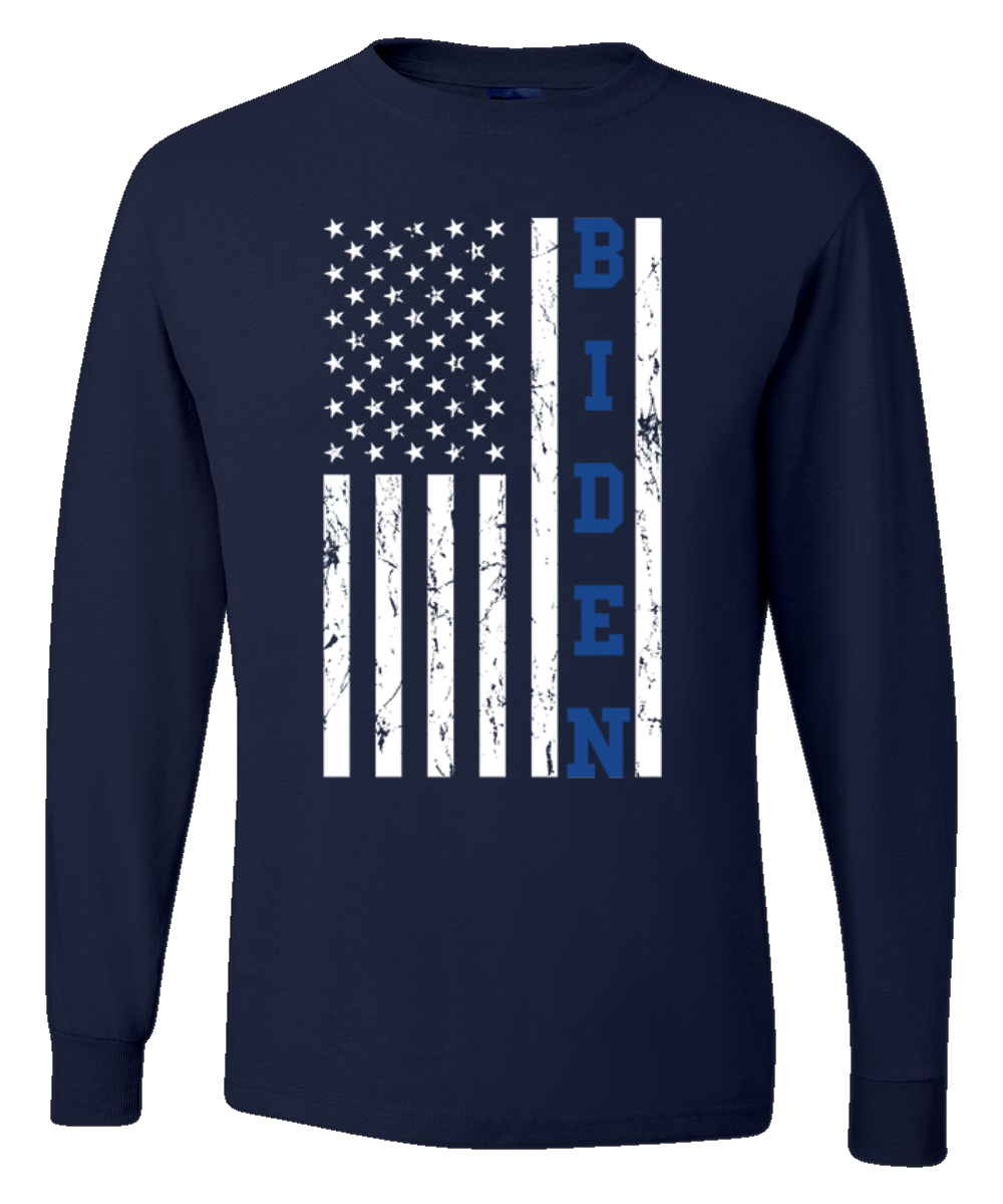 Biden Distressed USA Flag Political Men Long Sleeve Shirt - Picture 7 of 11