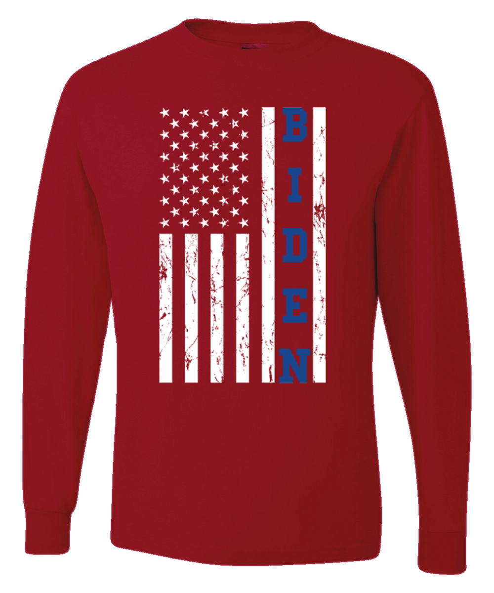 Biden Distressed USA Flag Political Men Long Sleeve Shirt - Picture 8 of 11