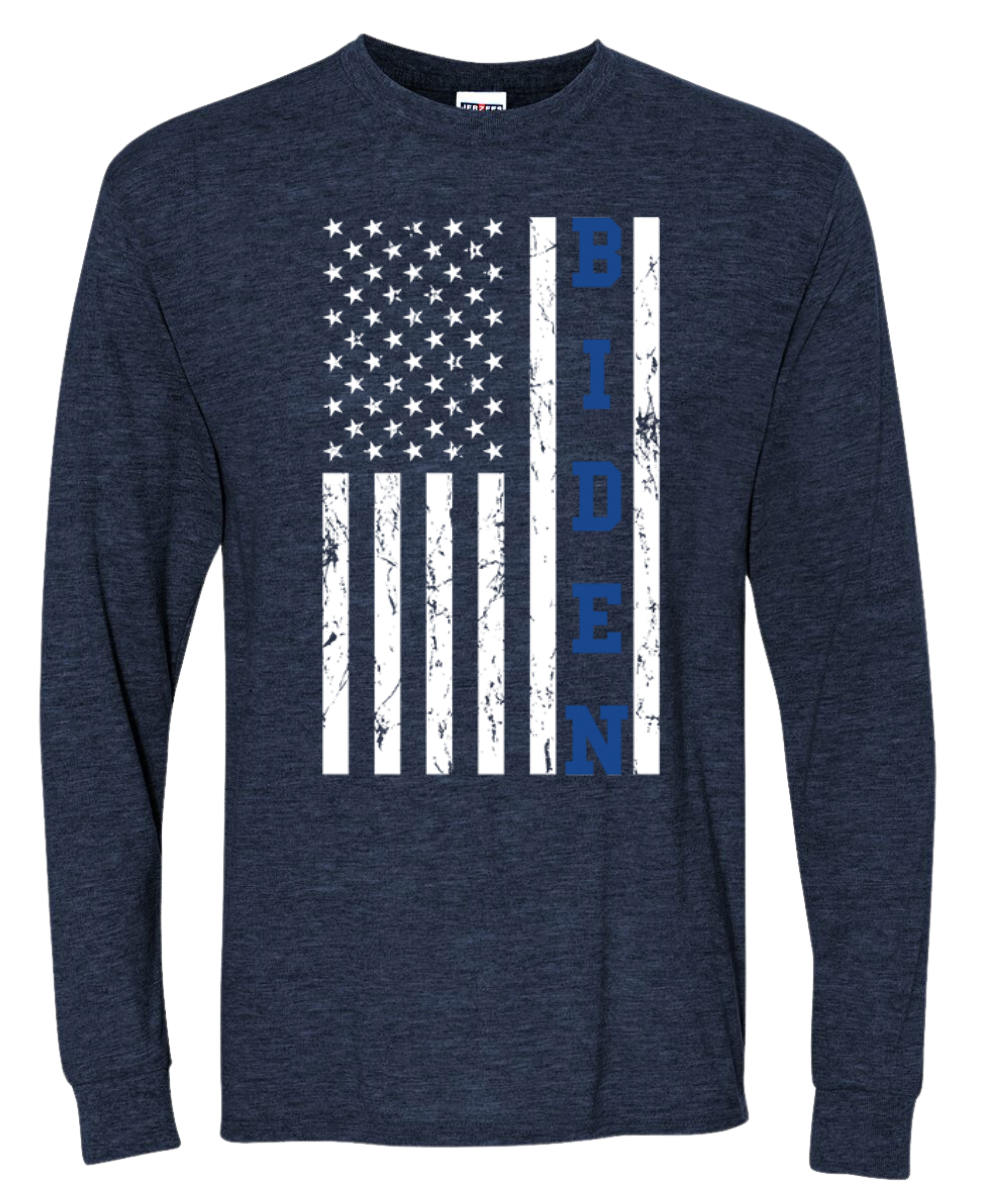 Biden Distressed USA Flag Political Men Long Sleeve Shirt - Picture 9 of 11