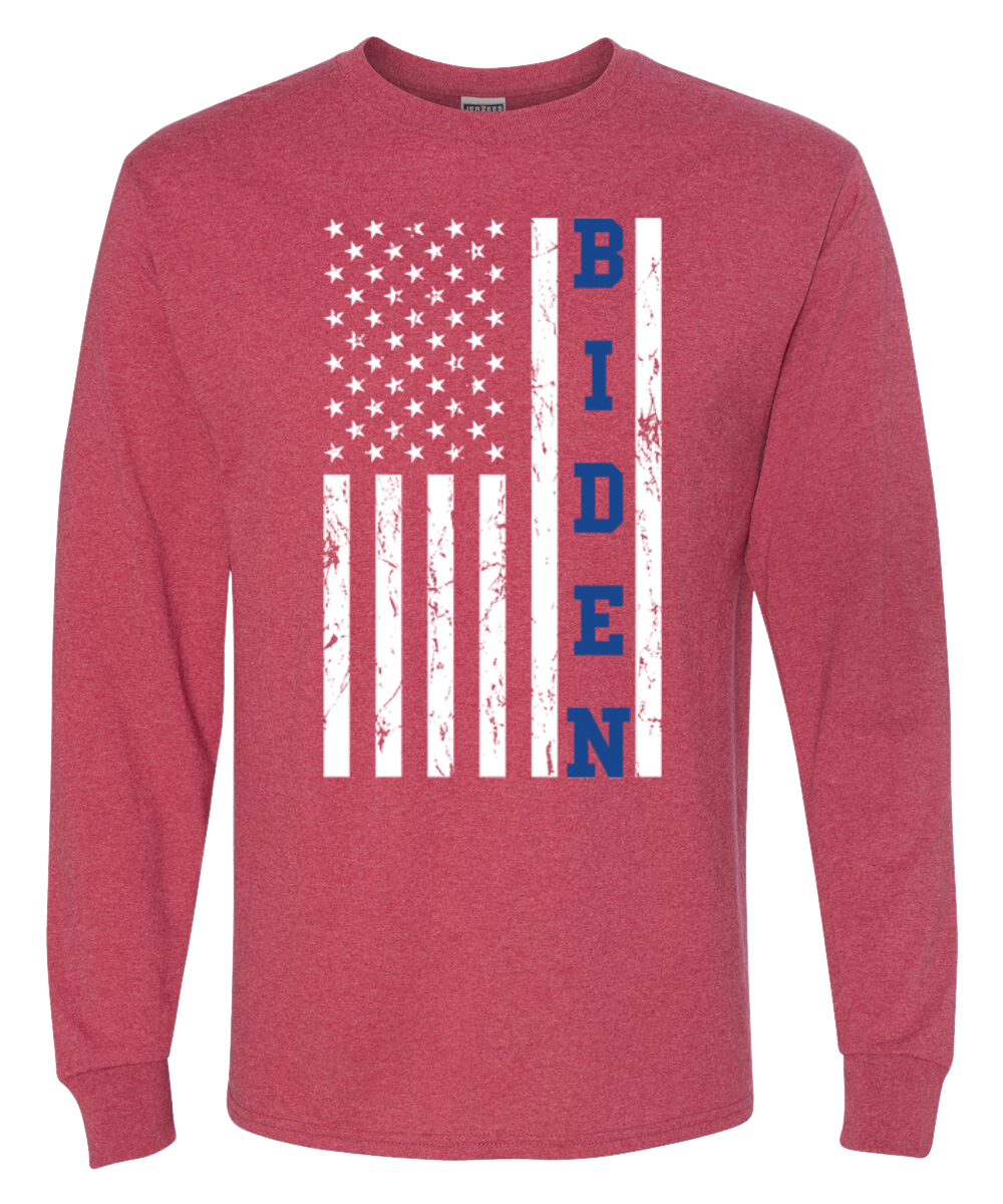 Biden Distressed USA Flag Political Men Long Sleeve Shirt - Picture 10 of 11
