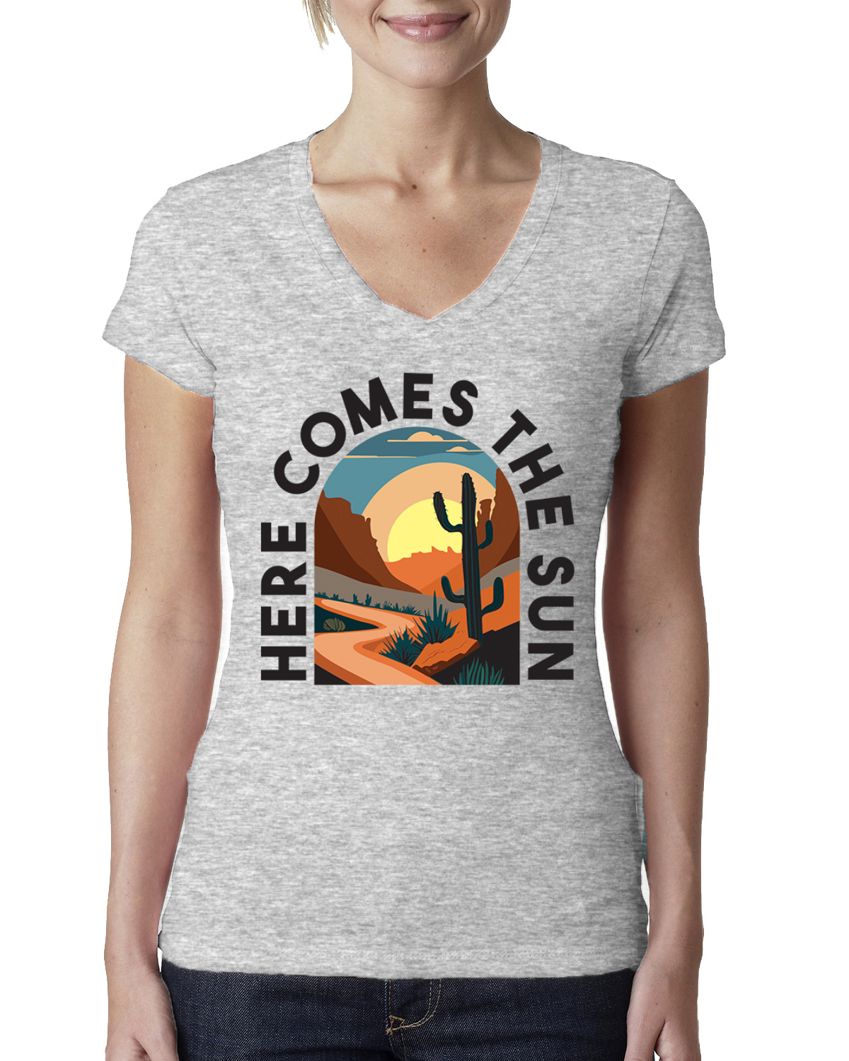 Camiseta cuello en V Here Comes The Sun Desert Road Nature para mujer - Imagen 3 de 5