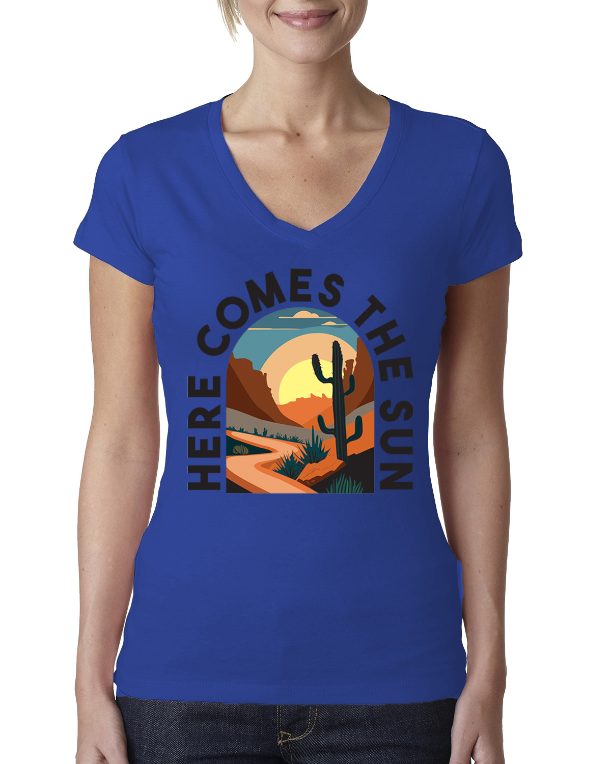 Camiseta cuello en V Here Comes The Sun Desert Road Nature para mujer - Imagen 5 de 5