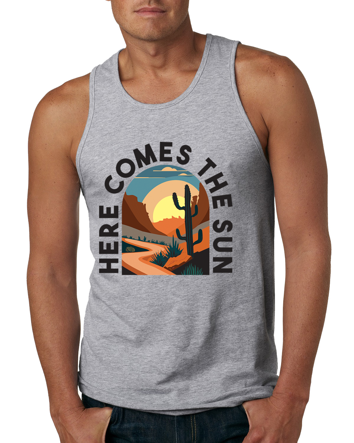 Here Comes The Sun Desert Road Nature Men Tank Top - Picture 3 of 5
